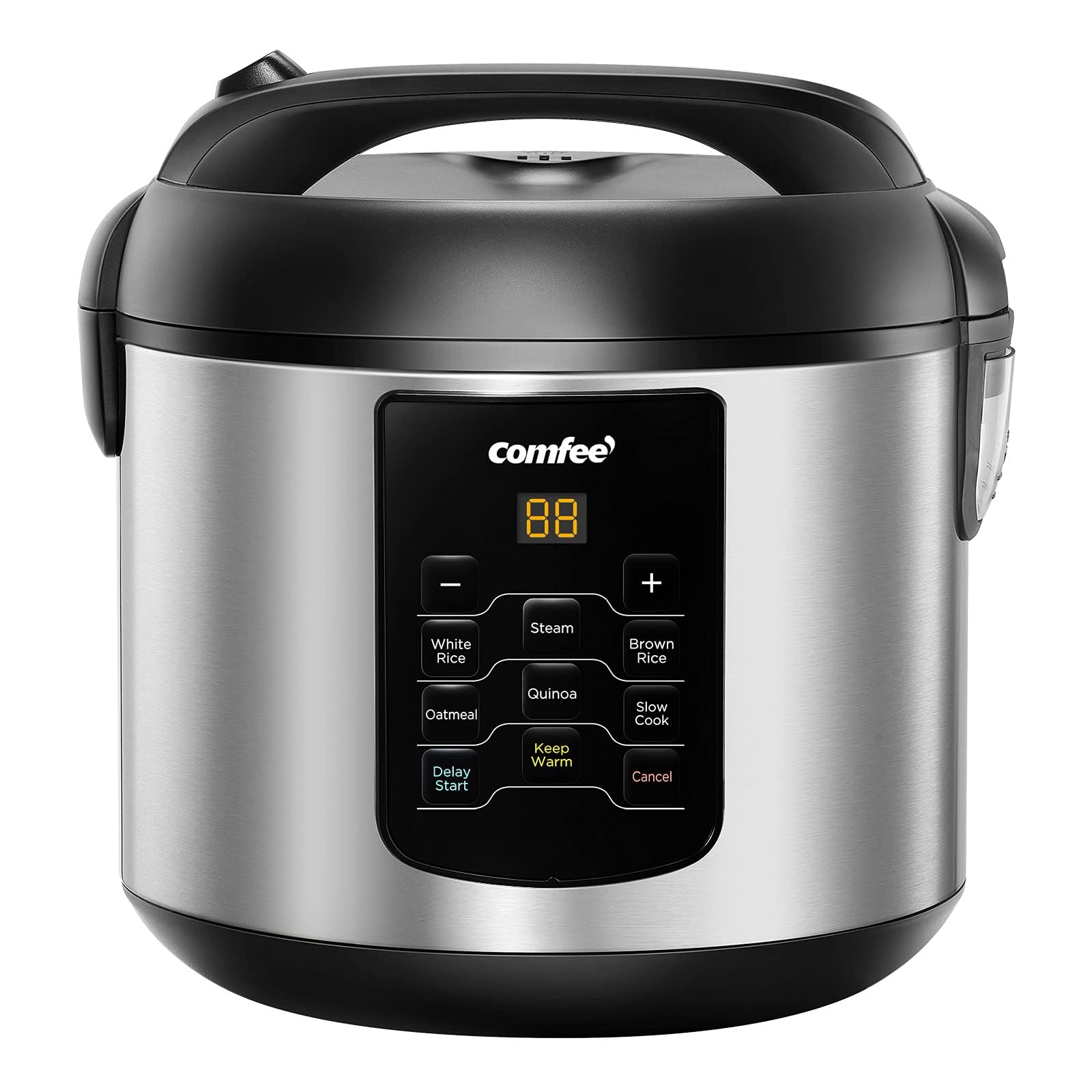 COMFEE' 6-in-1 Compact Rice Cooker - 2QT Stainless Steel Multi Cooker with Slow Cook, Steam, Saute & Keep Warm Functions - Perfect for Brown Rice, Quinoa & Oatmeal - Ideal for Small Kitchens, Dorms & Office Lunch Prep (8 Cups Cooked Capacity)