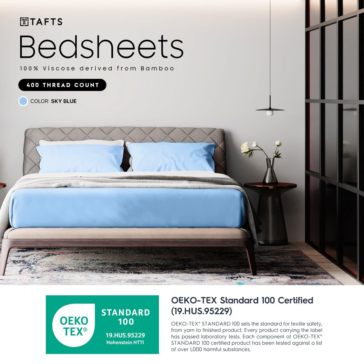 Tafts Queen Sheets Set - 100% Bamboo Viscose Bedding, Ultra Soft & Cooling, Double Stitched for Durability (Sky Blue) | Perfect for Hot Sleepers & Luxury Bedroom Decor
