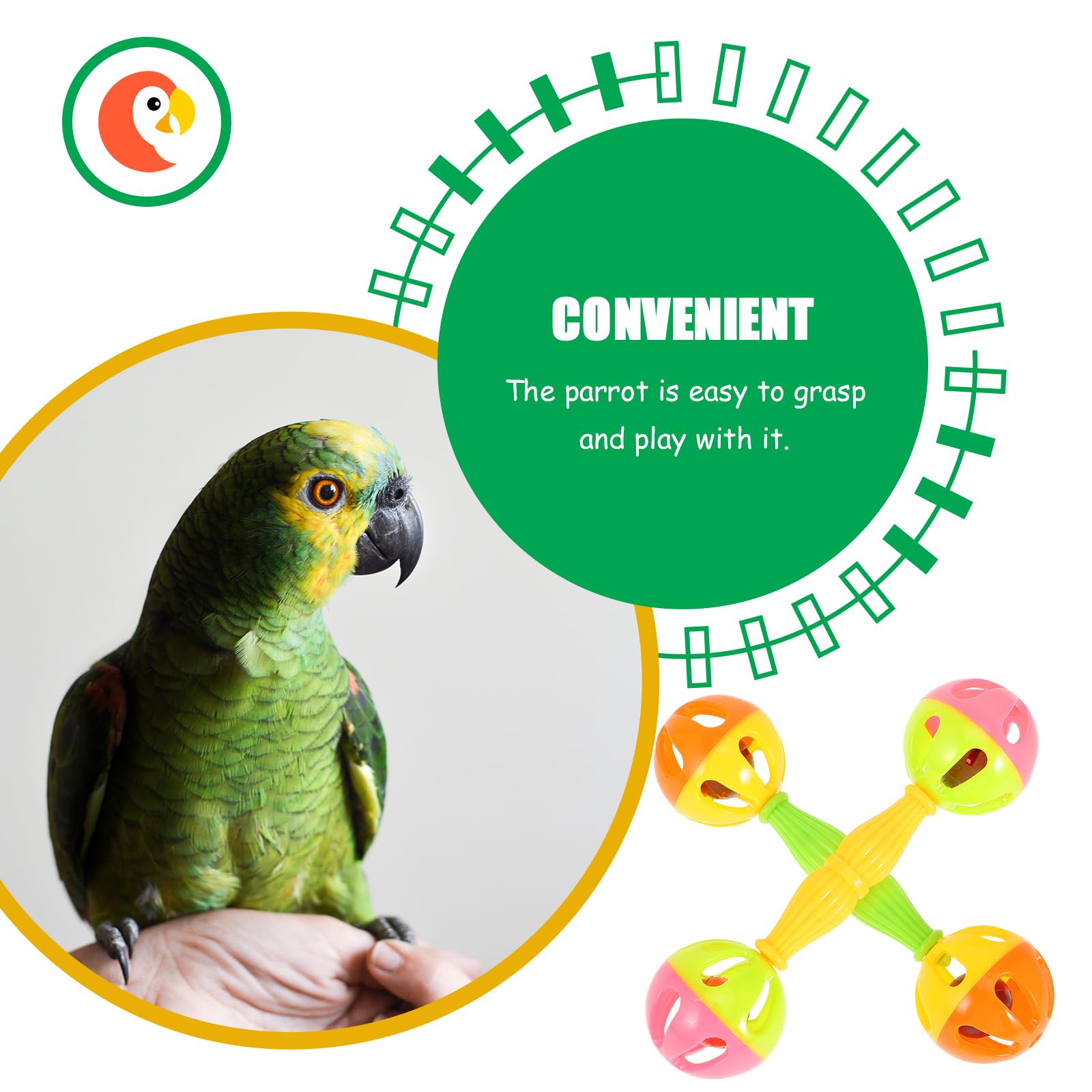 ULTECHNOVO 2-Pack Enrichment Barbell Ball Toys with Bells - Interactive Shaker Rattle for Parrots, Conures, Parakeets & Chickens - Foot Toys for Mental Stimulation & Play - Perfect for Bird Training, Exercise & Entertainment