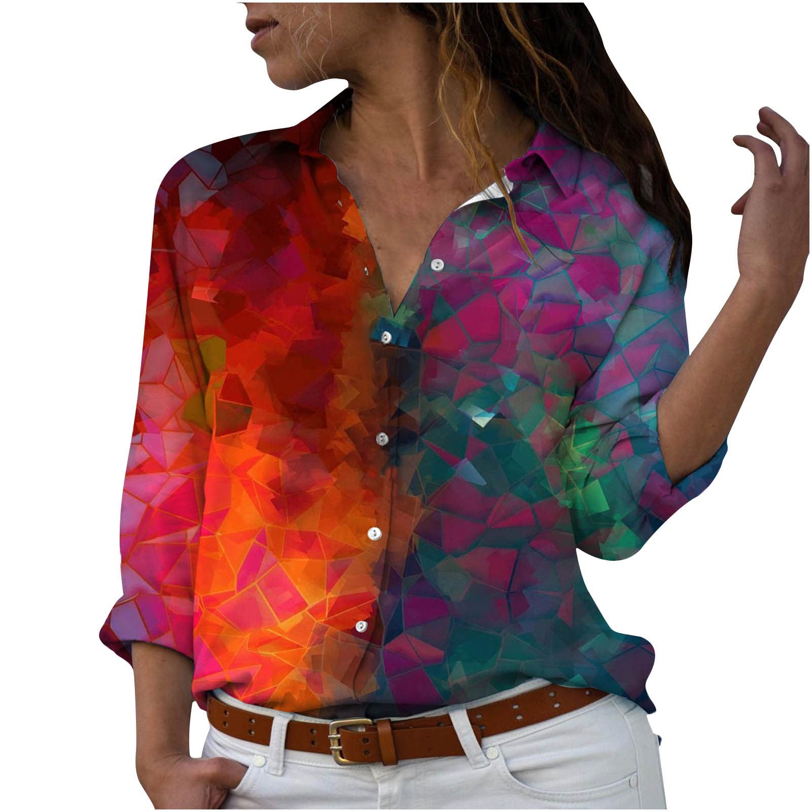 Bidobibo Women's Long Sleeve T-Shirt - Turn-Down Collar Funny Printed Casual Blouse | Perfect for Everyday Wear, Office Outfits & Weekend Relaxation