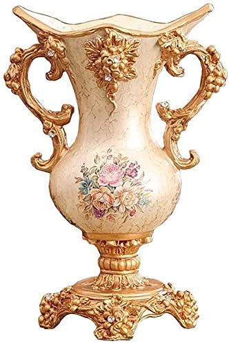 European-Style Retro Resin Large Flower Vase - Hand-Painted Tall Decorative Vase for Living Room, Dining Table, Bedroom, Office & Hotel Decor (41×28cm, White) - Perfect Wedding Gift & Home Centerpiece for Parents