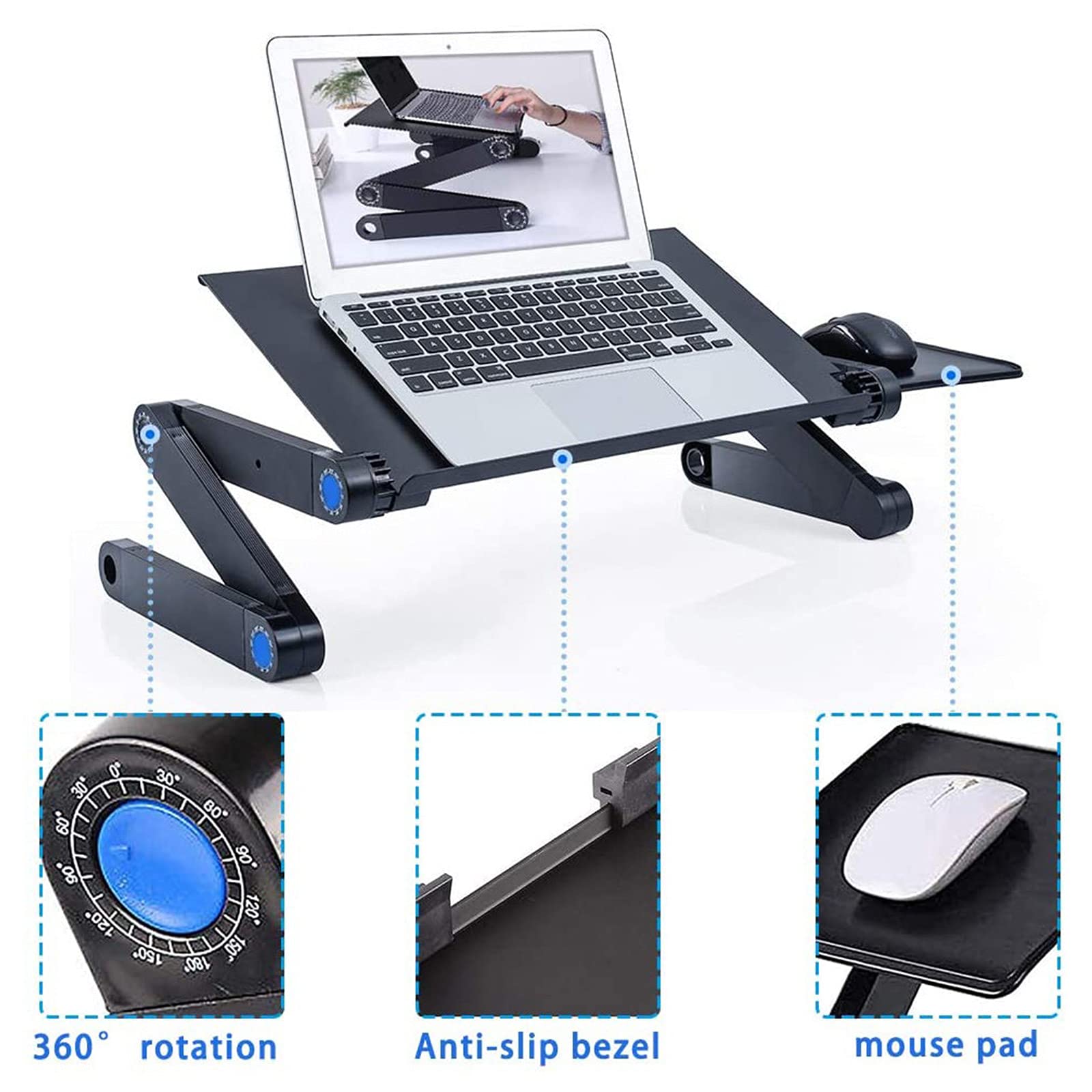 HB1 Foldable Cooling Fan Laptop Desk - Portable Adjustable Ergonomic Lap Desk with Detachable Mouse Pad - Perfect for Work, Study, Gaming & Watching TV in Bed (Red)