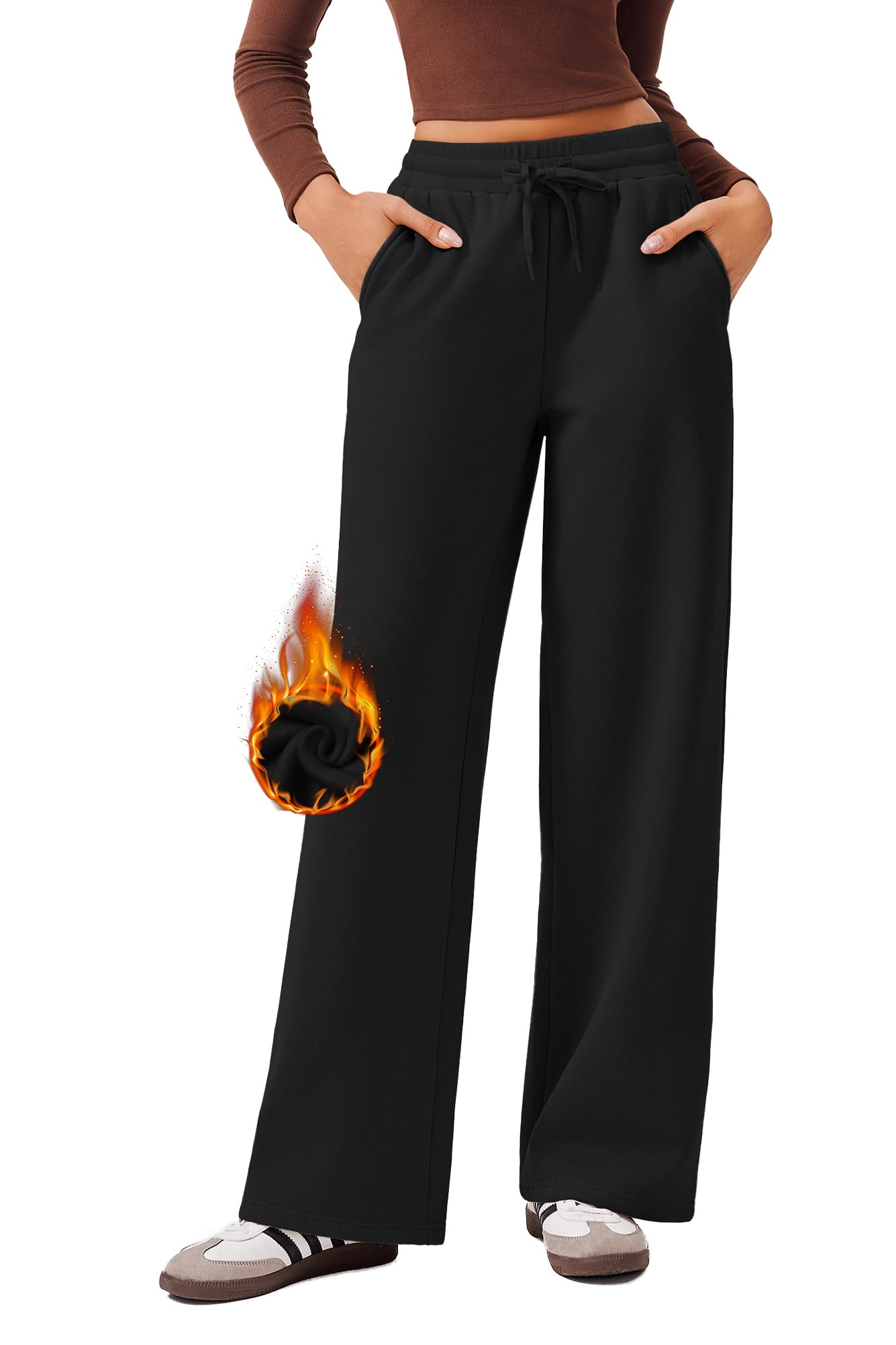 **PINSPARK Women's Fleece Wide Leg Sweatpants - High Waisted Athletic Lounge Pants with Pockets | Winter Cozy Casual & Workout Pants for Yoga, Running, Travel & Home Wear**