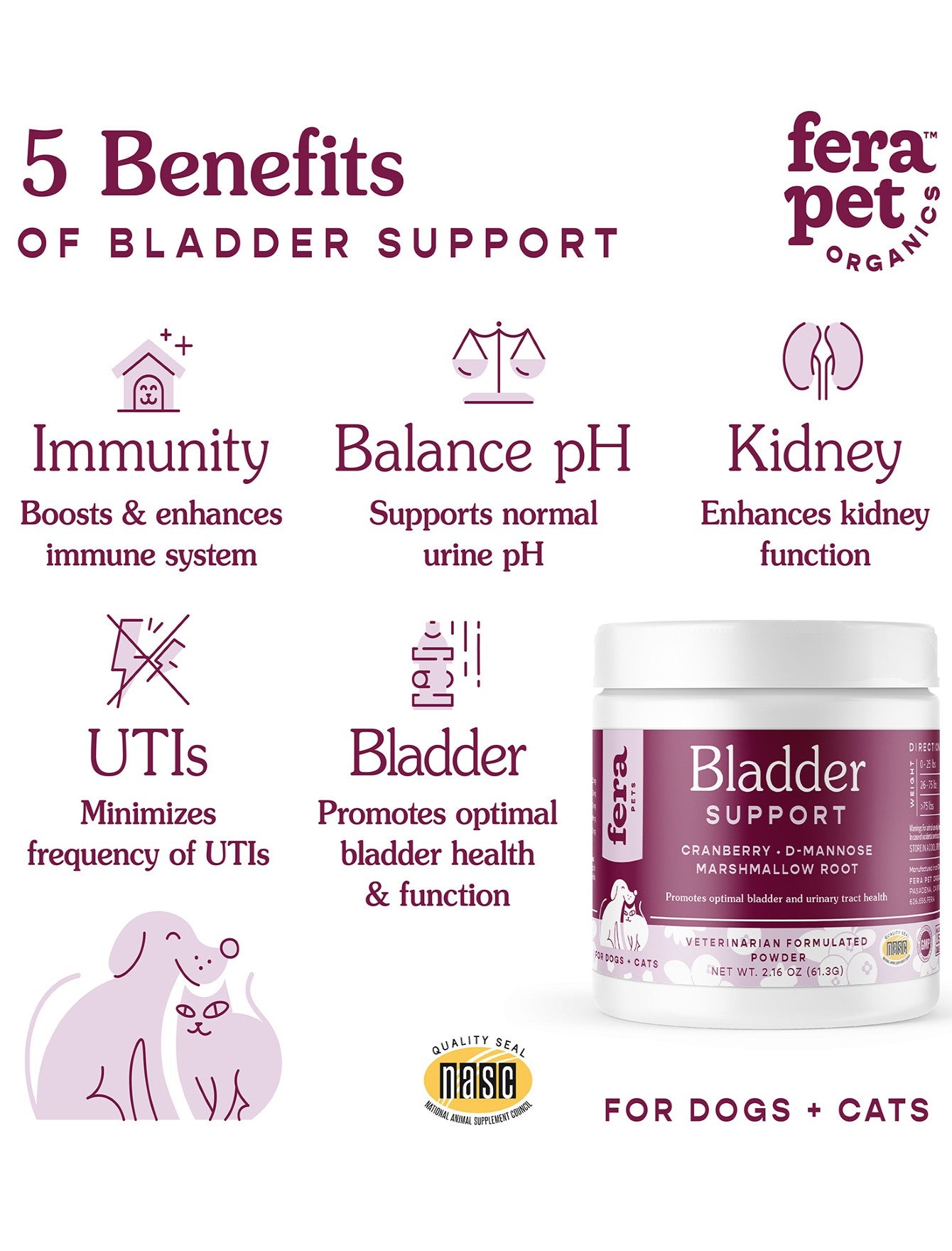 Fera Pet Organics Bladder Support Supplement for Dogs & Cats - Urinary Tract Health, Natural Ingredients for Pets - Perfect for Senior Dogs & Cats with Frequent Urination Issues