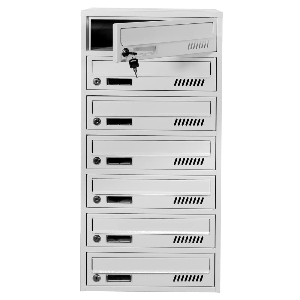 Wall-Mounted Euro GLM 7 Mailbox System with RAL 7035 Finish & Numbering - 7 Mail Slots for Letters & Correspondence - Perfect for Apartments, Condos & Residential Buildings