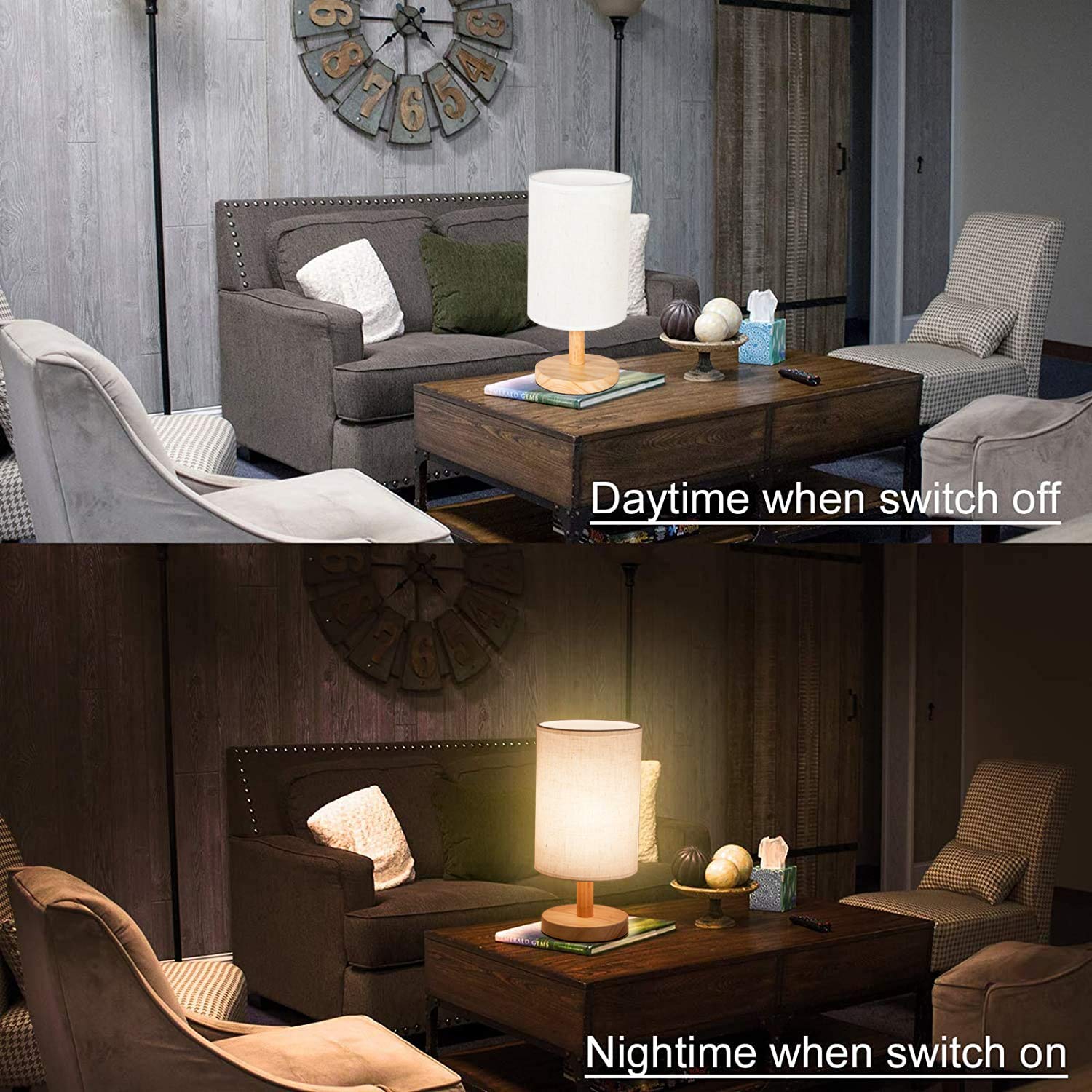 Minimalist Wooden Bedside Table Lamp with Flaxen Fabric Shade - Solid Wood Nightstand Lamp for Bedroom, Living Room, Office - Cozy Reading Light & Home Decor Accent