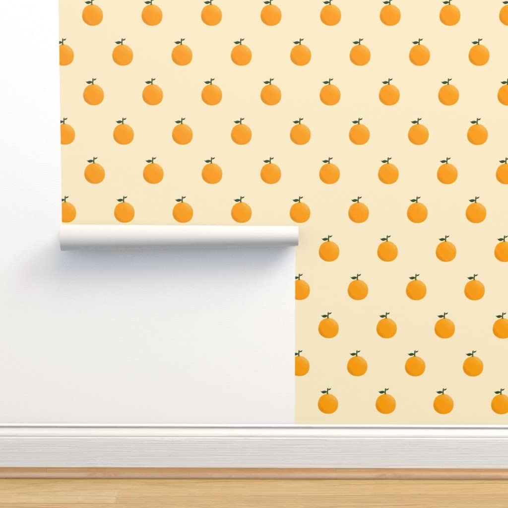 Removable Wallpaper 9ft x 2ft - Orange Yellow Cream Peel and Stick Wallpaper for Baby Nursery, Kids Room, Kitchen Decor | Fruit & Food Themed Custom Wallpaper by Spoonflower | Easy DIY Home Decor Upgrade