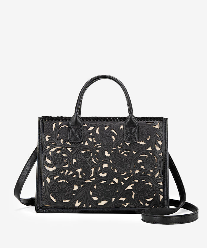 Trinity Ranch Genuine Leather Tooled Tote Bag - Western Style Handbag for Women, Perfect for Work, Travel and Everyday Use