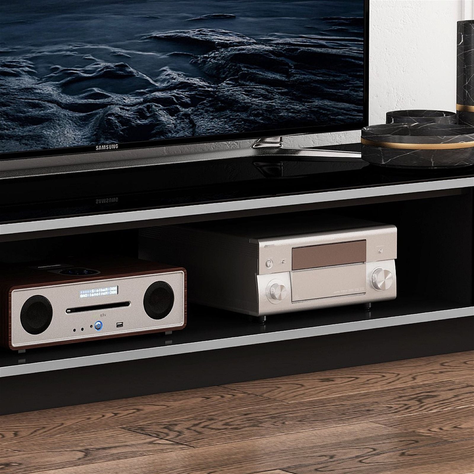 Tauris™ RIO2200LL Black TV Stand Entertainment Center - Modern Media Console for Living Room, Home Theater & Gaming Setup