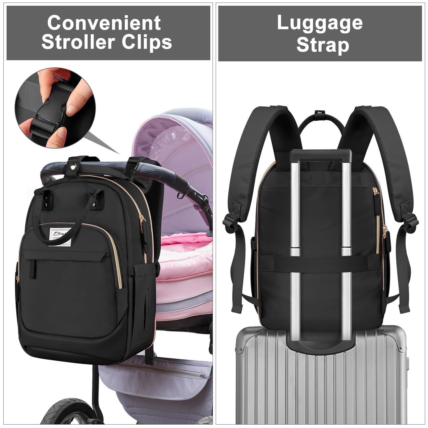 ETRONIK Baby Diaper Backpack - Large Multifunctional Waterproof Diaper Bag for Boys & Girls - Perfect for Travel, Daycare & Outings with Baby Essentials