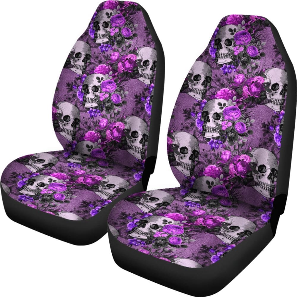 2 Pcs Gothic Skull Car Seat Covers - Unique Black Skull Design for Cars, Trucks & SUVs - Perfect for Halloween, Gothic Style & Car Accessories