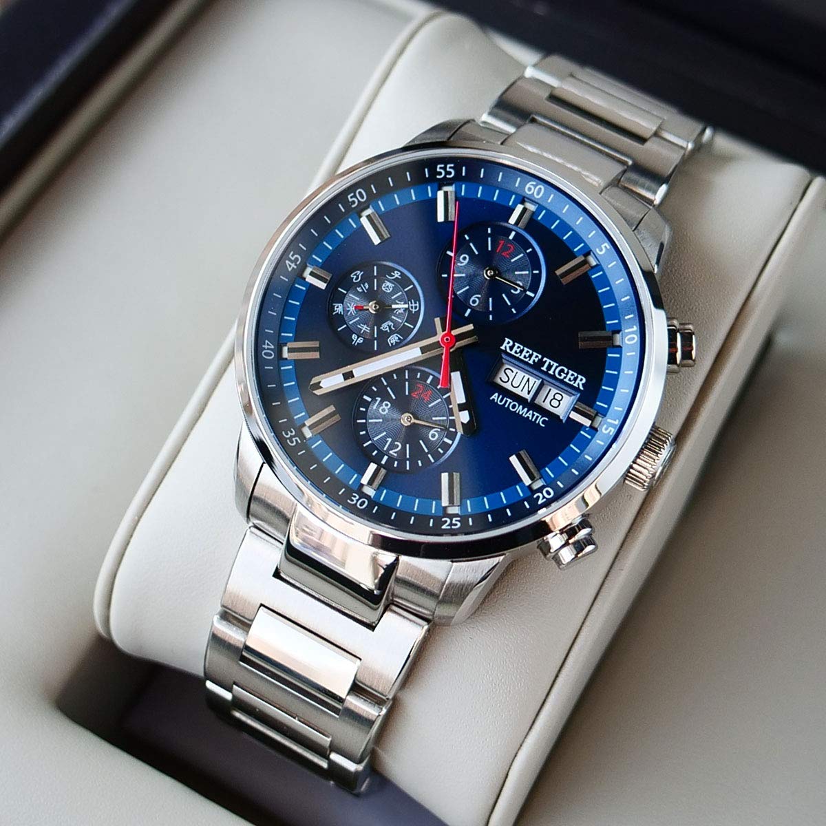 REEF TIGER Stainless Steel Men's Automatic Watch - Waterproof, Multifunctional, Luxury Dress Watch for Business & Casual Wear - RGA1659 | Perfect for Office, Parties & Outdoor Activities