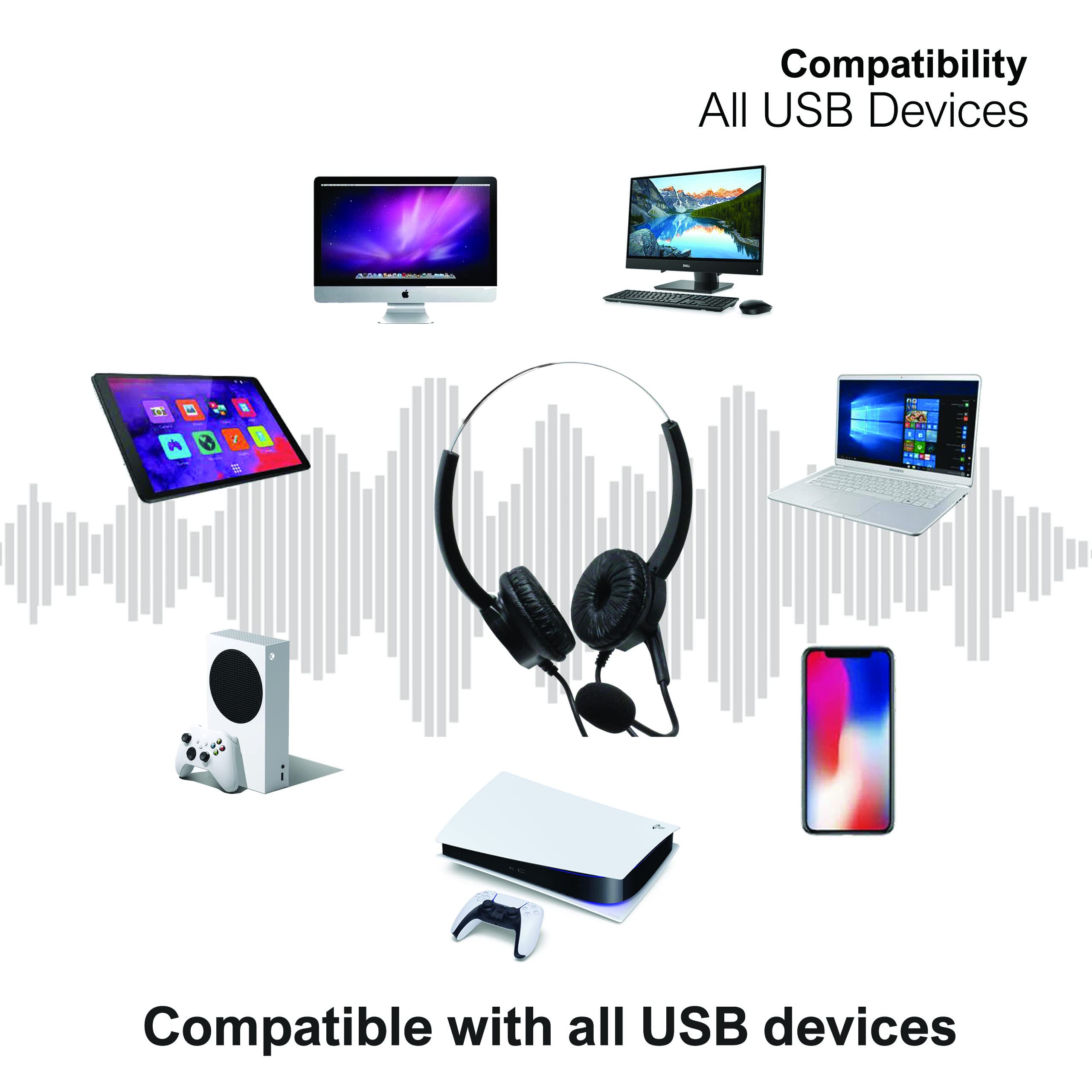 KamKorda USB Computer Headset with Noise Cancelling Microphone - Professional Office Headset for Teams Meetings, Remote Work, Call Centers & Home Office | Perfect for Video Conferencing, Online Classes & Customer Support