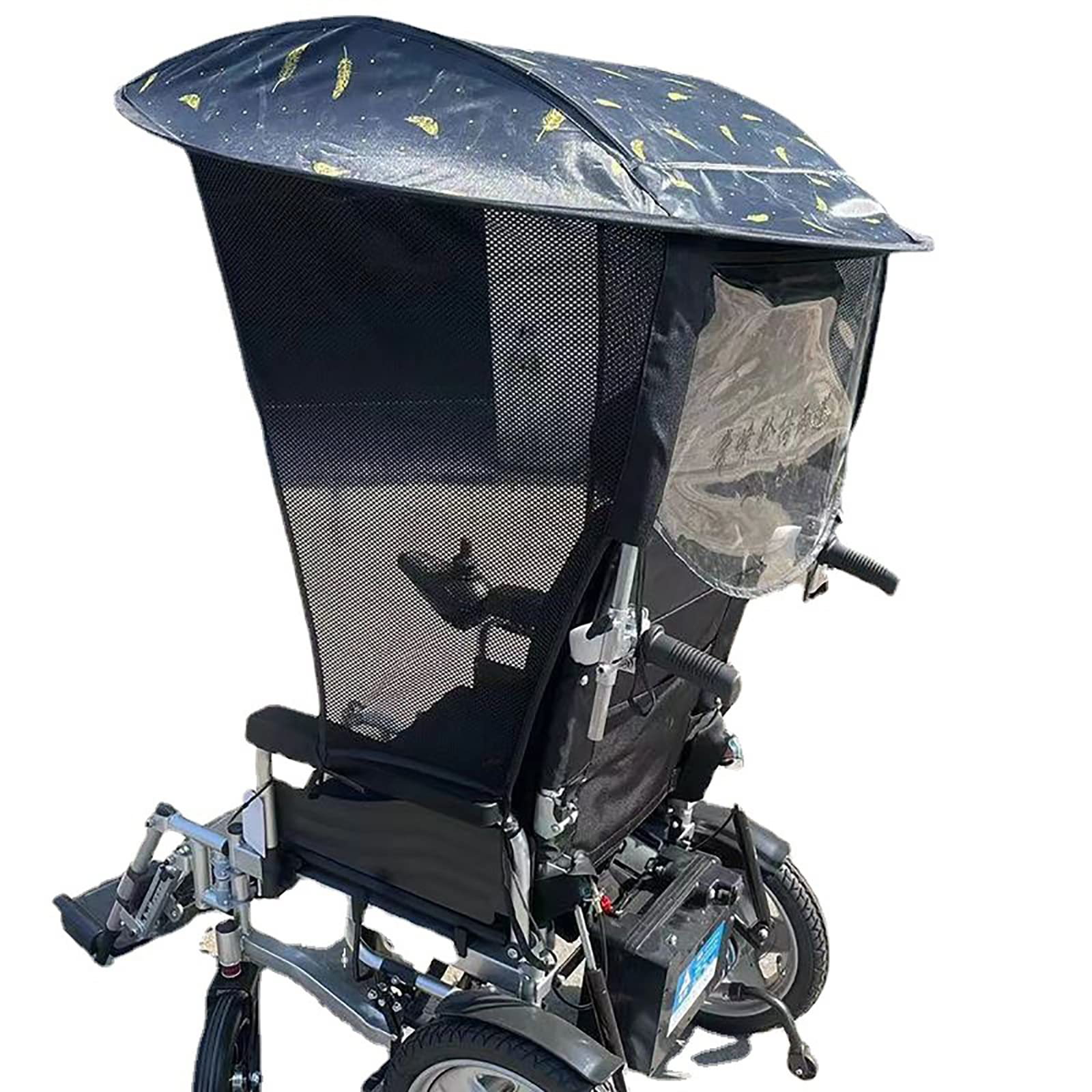 Electric Wheelchair Umbrella Canopy with Adjustable Sun Shade & Rain Cover - UV Resistant Protection, Breathable Side Mesh, Universal Stand Fits Most Wheelchairs - Perfect for Outdoor Activities, Park Visits, and Daily Commutes