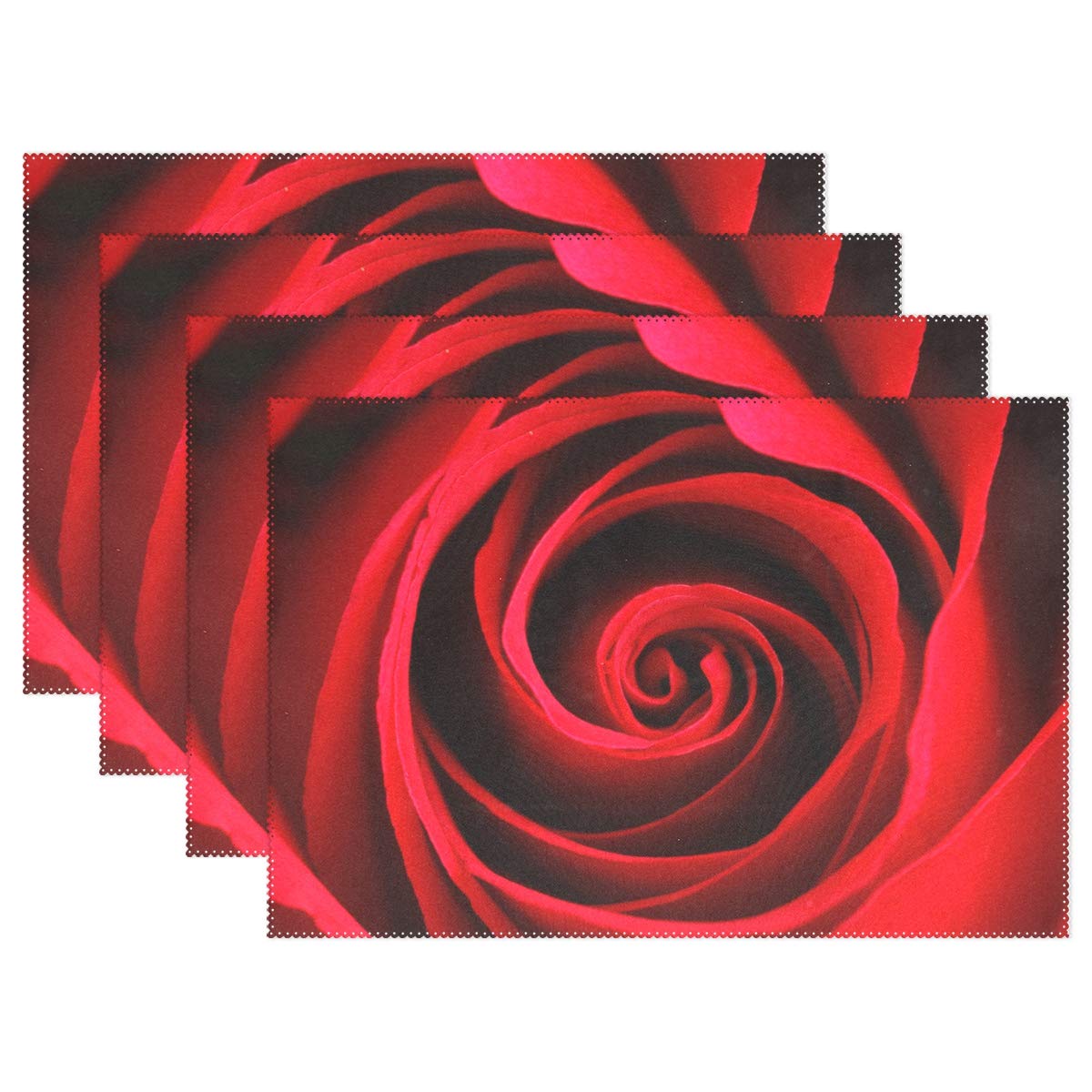 Wamika Valentine's Day Red Roses Placemat Set of 4 - 12x18 Inch Floral Table Mats for Dining, Home & Kitchen Decor - Perfect for Romantic Dinners, Spring Celebrations & Indoor Decorations
