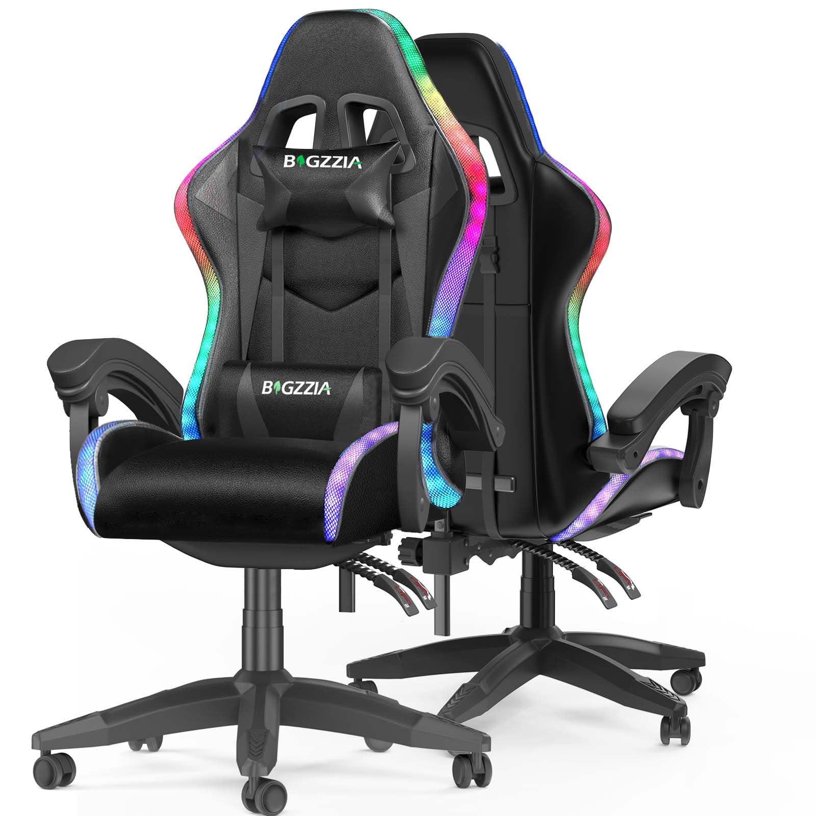 Premium Ergonomic Gaming Chair with RGB LED Lights - Adjustable Headrest & Lumbar Support - Racing Style Recliner with Swivel Seat & Height Adjustment - Perfect for PC Gaming, Esports & Home Office (Black)