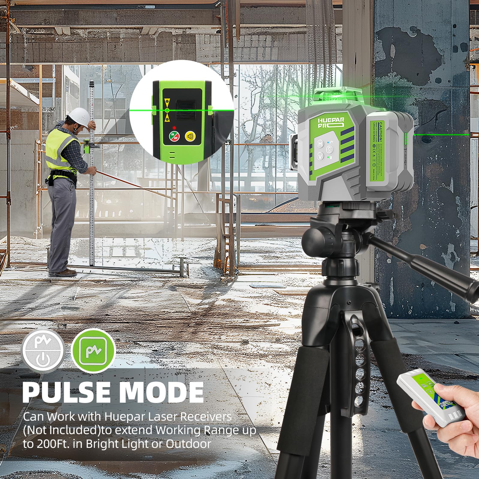 HueparPro 360 Self-Leveling Green Laser Level - 3 x 360° Cross Line Laser with 8000mAh Battery & Hard Case for Construction, Picture Hanging, Tile Installation & DIY Projects