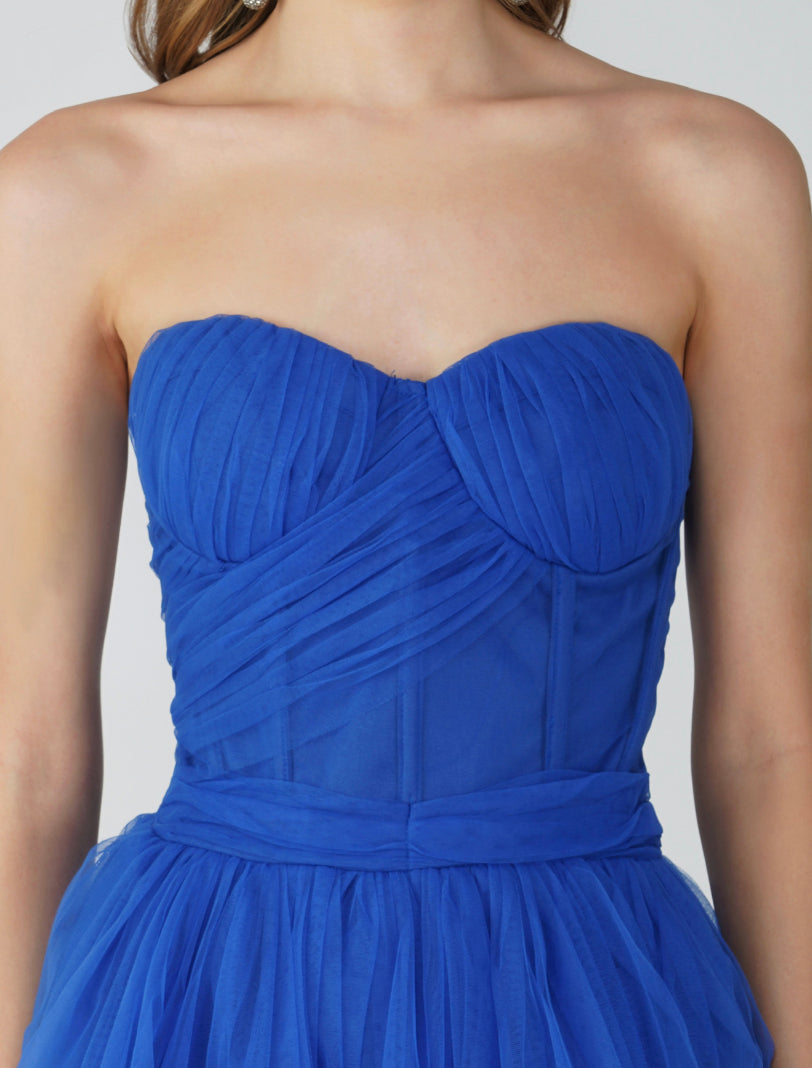 Lauren Cobalt Blue Tulle Mini Dress - Elegant Party Dress for Women, Perfect for Prom, Cocktail, Evening Events & Special Occasions