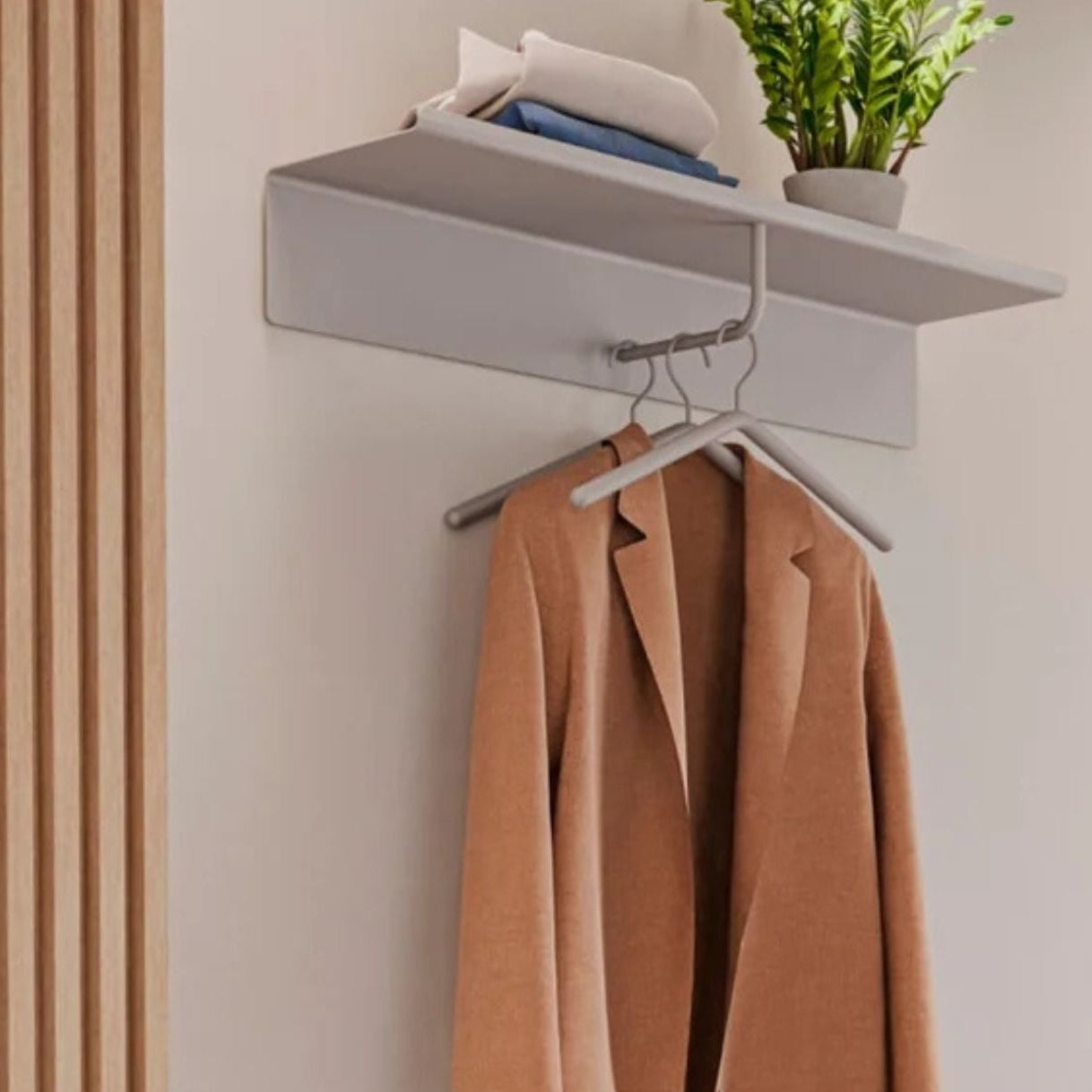ZONE DENMARK Wall Mounted Coat Rack - 80cm Modern Entryway Organizer with Soft Grey Finish | Perfect for Hallway, Bedroom, or Mudroom Storage