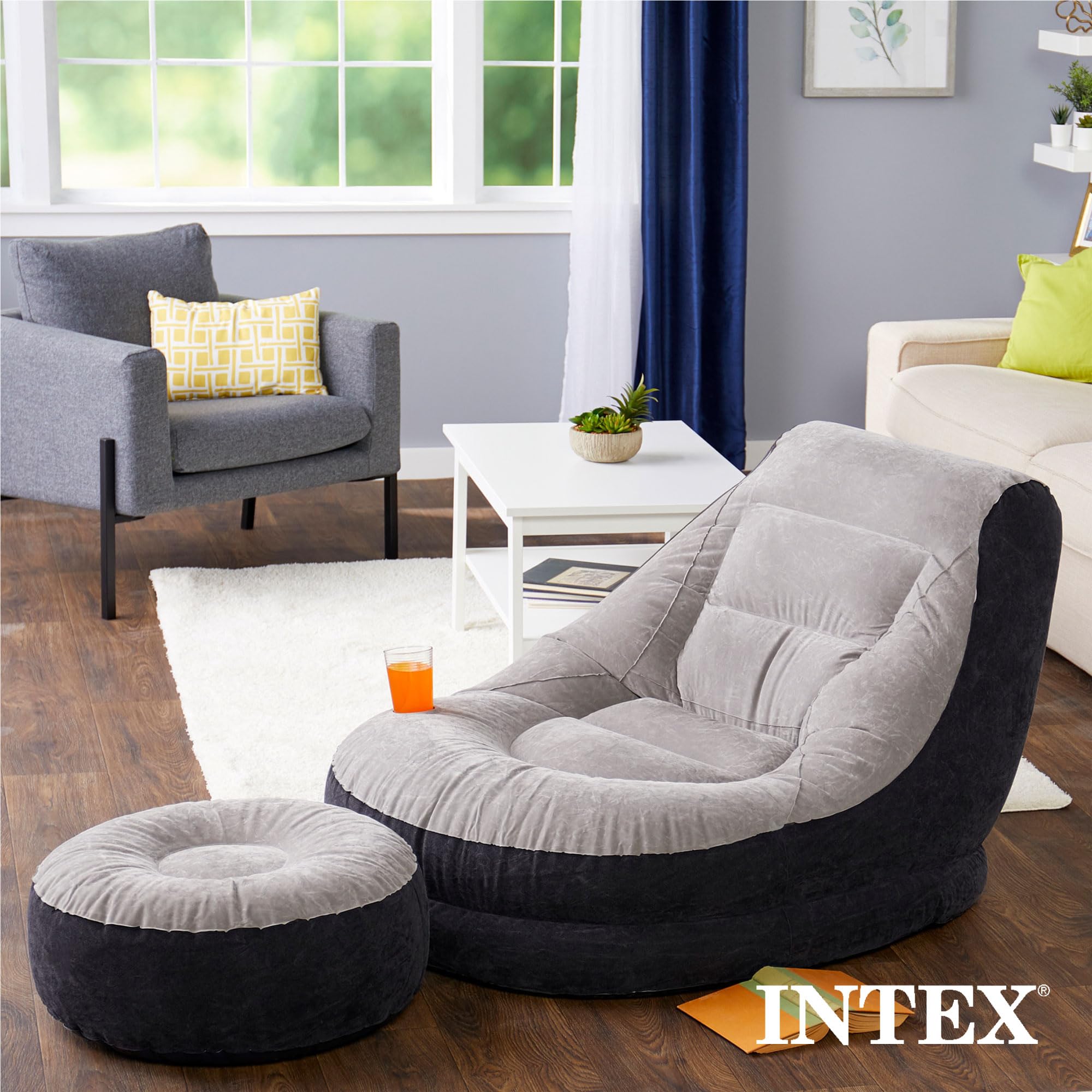 Intex Inflatable Ultra Lounge with Ottoman - Premium Comfort for Pool, Beach & Backyard Relaxation | Portable Air Sofa for Outdoor Lounging, Vacation & Summer Fun