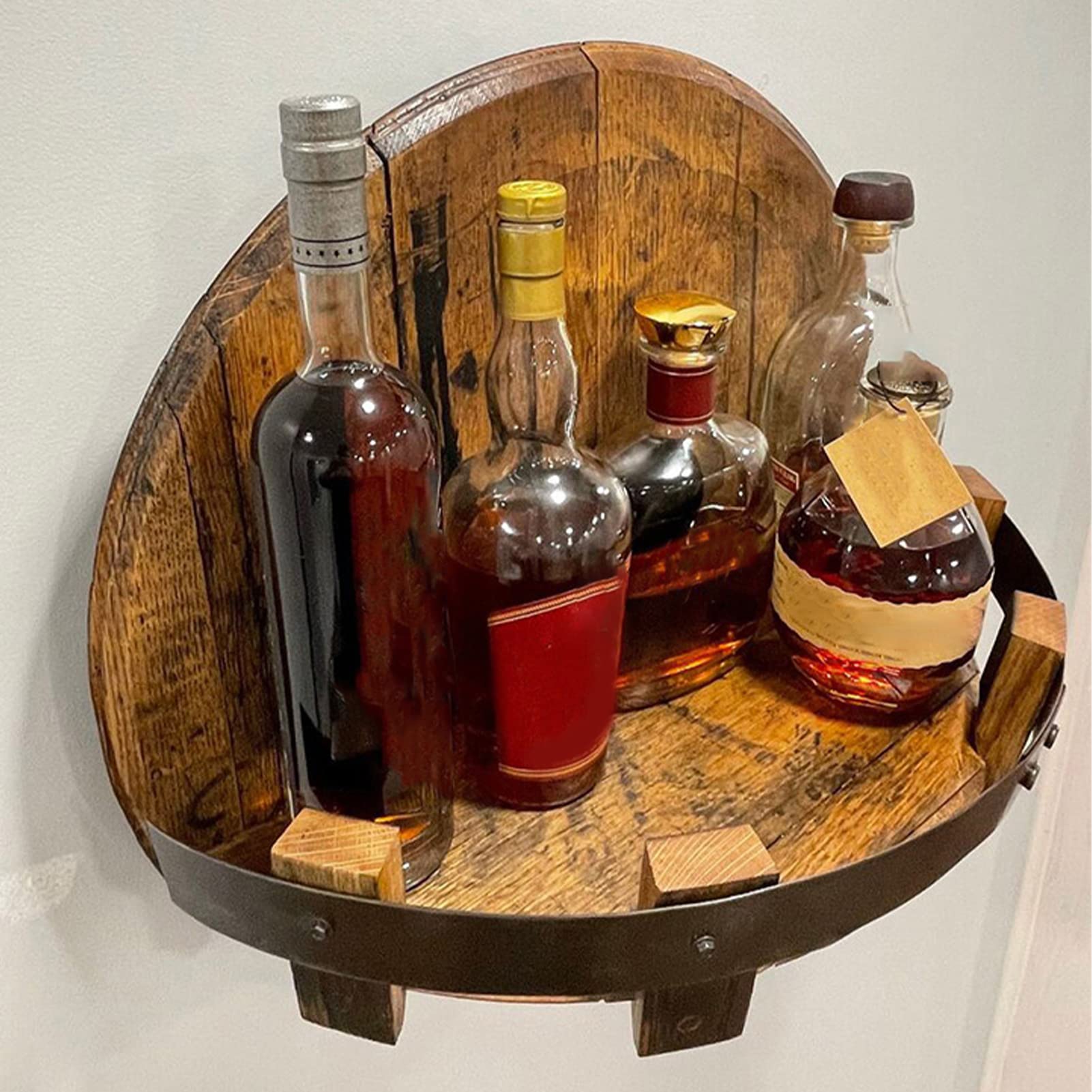 Handcrafted Wooden Wall Mounted Wine Rack - Round Liquor Bottle Display Shelf for Kitchen, Bar & Home Decor - Strong Load-Bearing Storage for Wine Bottles - Perfect for Dining Rooms, Wine Cellars & Entertaining Areas (Natural Wood Color)
