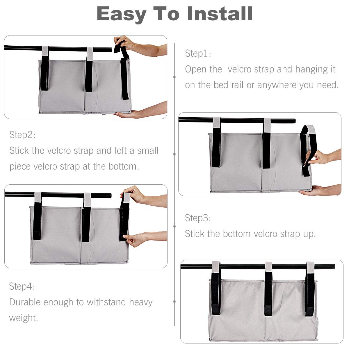 Hanging Under Bed Storage Organizer Bag with 8 Pockets - Bedside Caddy for College Dorm, Hospital Bed Rails & Camping - Space Saving Closet & Bedroom Organization Solution