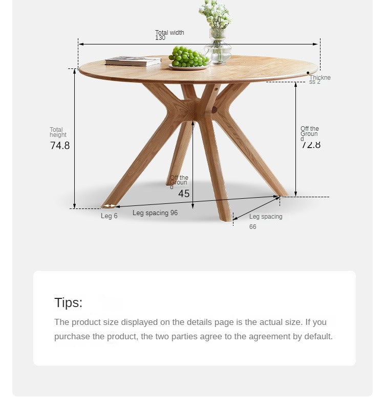 Solid Oak Wood Round Dining Table - 42 Inch Farmhouse Kitchen Table for 6 - Perfect for Family Gatherings & Dinner Parties