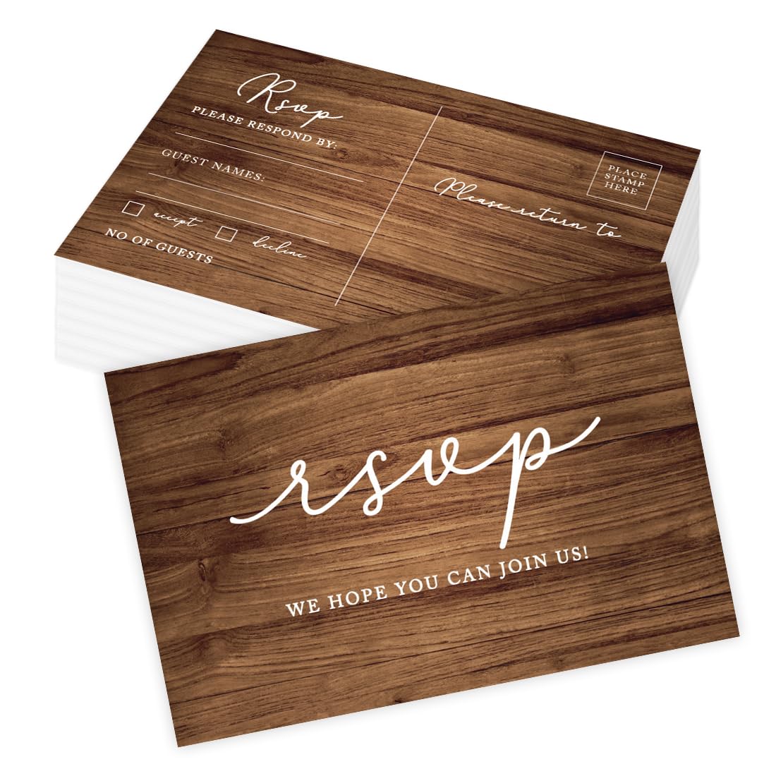 56-Pack Rustic Wood RSVP Cards 4x6 Inch - Wedding Response Postcards for Invitations, Bridal Showers, Baby Showers, Birthdays & Quinceañeras - Perfect for Wedding Reply Cards and Event Planning