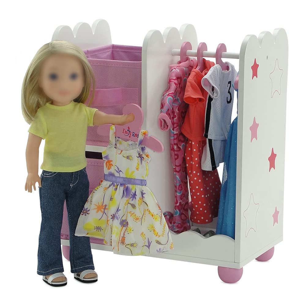 Emily Rose 14 Inch Doll Pink Wardrobe Closet with 5 Hangers - Storage Armoire for 14