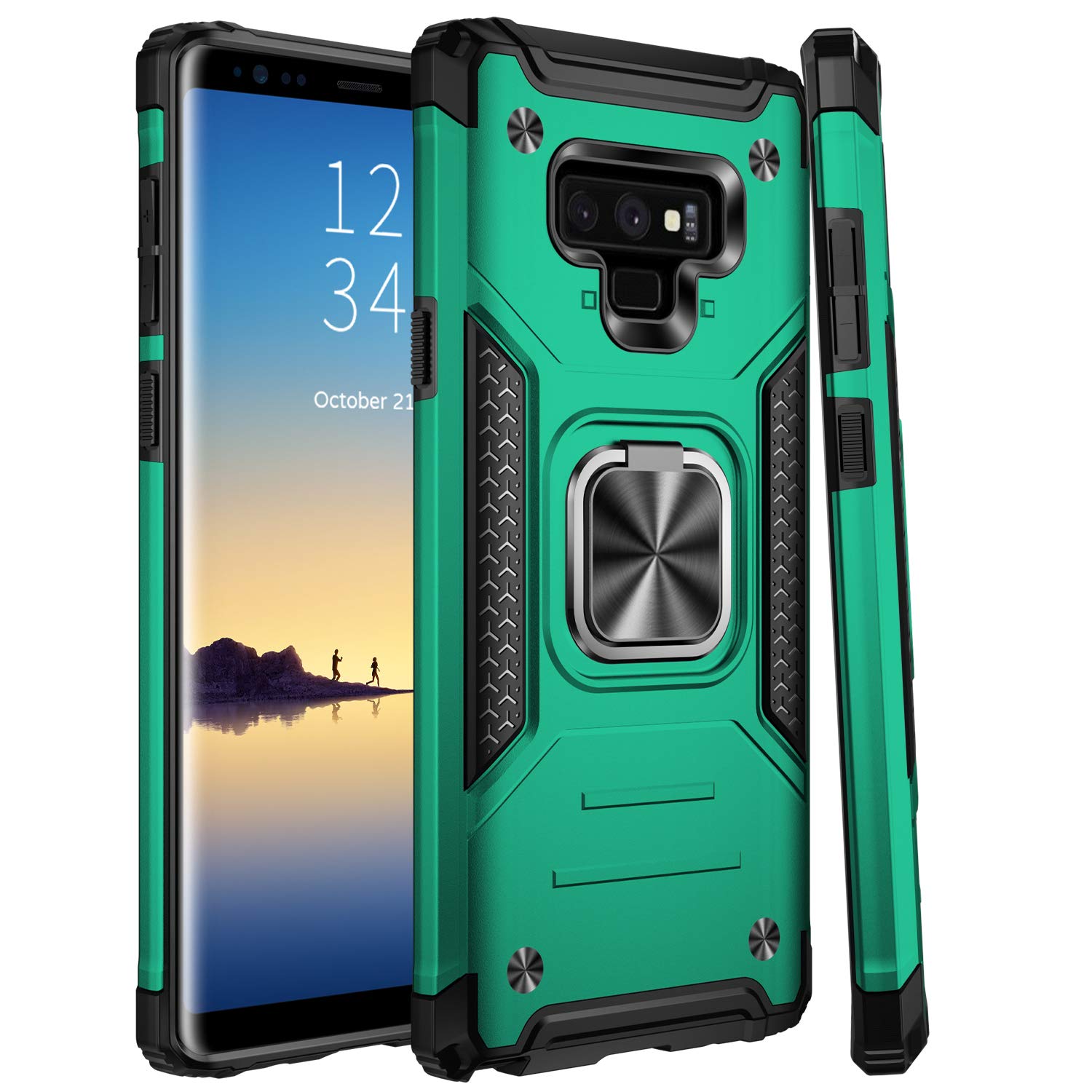 IKAZZ Galaxy Note 9 Case - Dual Layer Shockproof TPU & PC Rugged Protective Cover with Magnetic Kickstand (Dark Green) | Perfect for Outdoor Activities, Work & Travel Protection