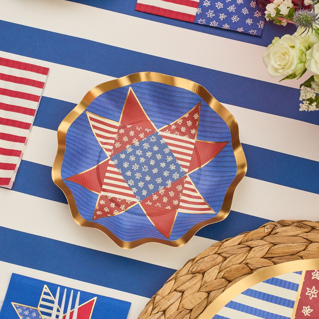 Americana Table Setting - Classic Patriotic Dinnerware Set for 4, Red White & Blue Plates, Bowls, Cups - Perfect for July 4th, Memorial Day & BBQ Parties