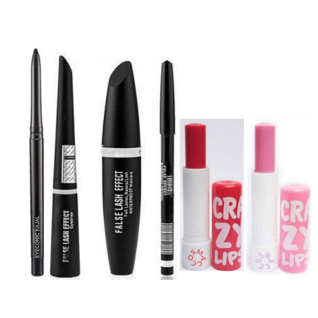 Waterproof Eyeliner, Mascara & Eyebrow Pencil Set with Kajal & Lip Balm (6-Piece Makeup Kit) - Perfect for Everyday Wear, Parties & Travel