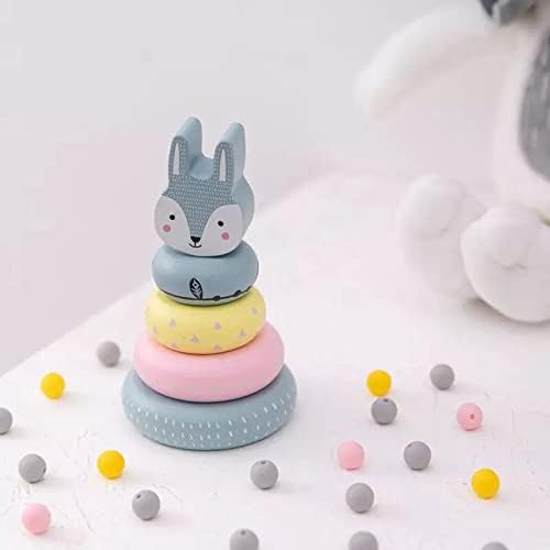 Wooden Stacking Toys for Toddlers 2-4 Years Old - Montessori Educational Learning Stacking Tower with Rabbit Topper - Unisex Baby & Kids Wood Toys for Fine Motor Skills Development - Perfect for Preschool Classroom, Daycare & Home Playtime