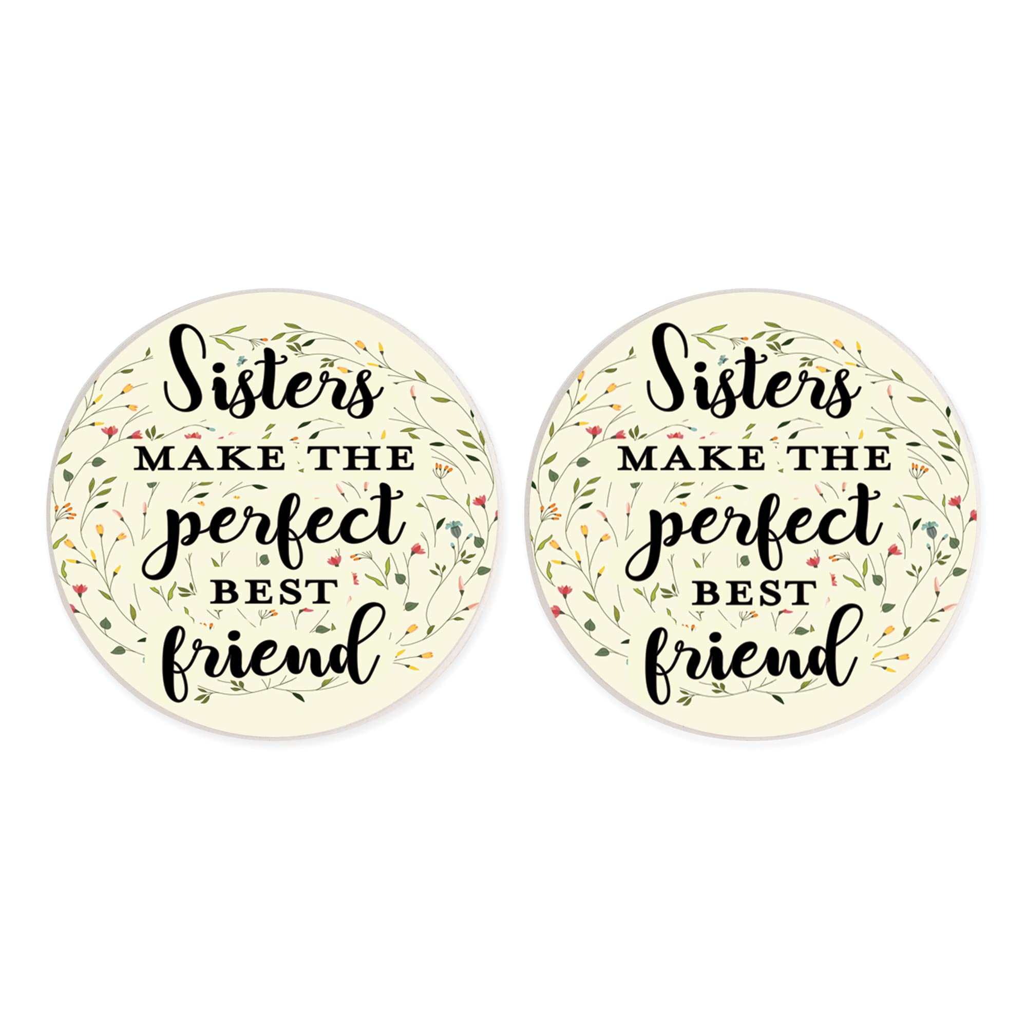 Floral Ceramic Car Coasters Set of 2 - 2.75 x 2.75 Inch Non-Slip Drink Holders for Car, Office & Home - Perfect Gift for Sisters Best Friend
