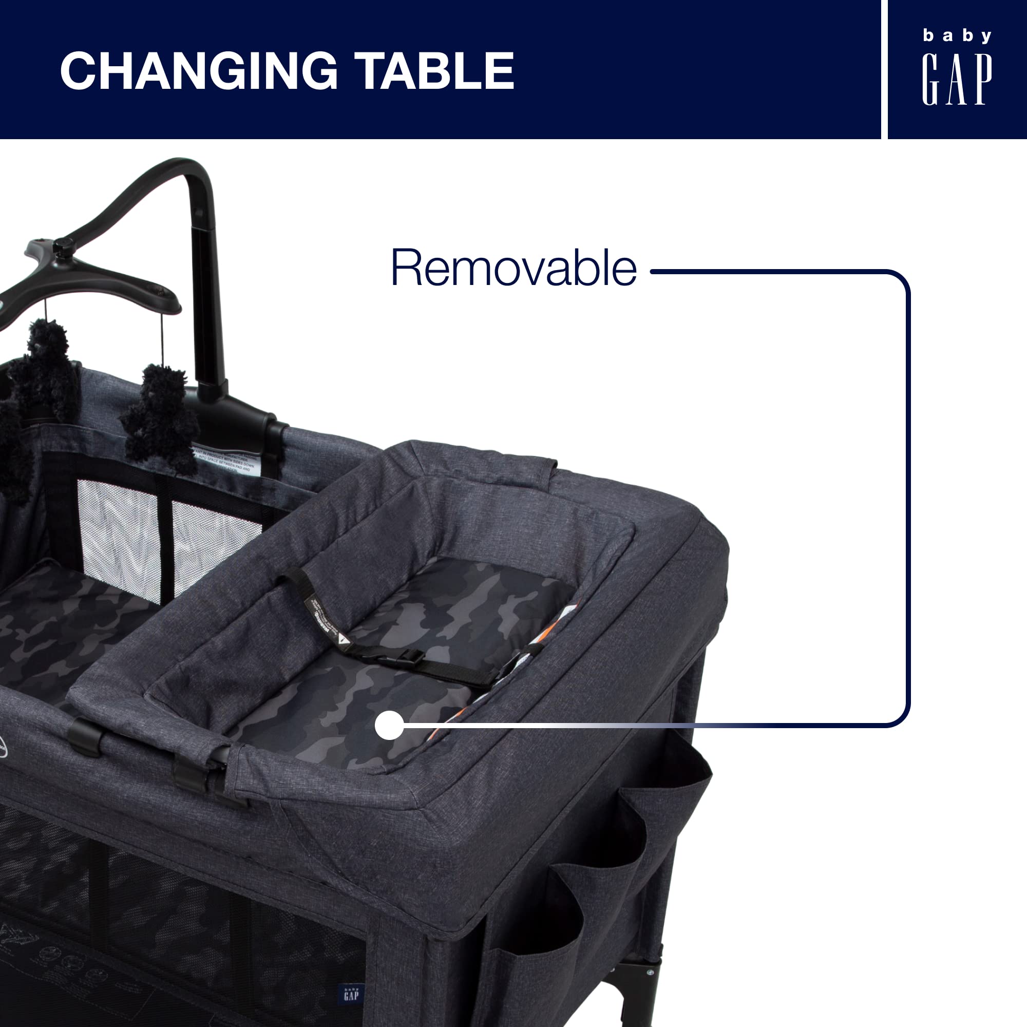 Delta Children babyGap Deluxe Play Yard - Portable Baby Playpen with Mattress, Black Camo Design for Home, Travel & Daycare Use