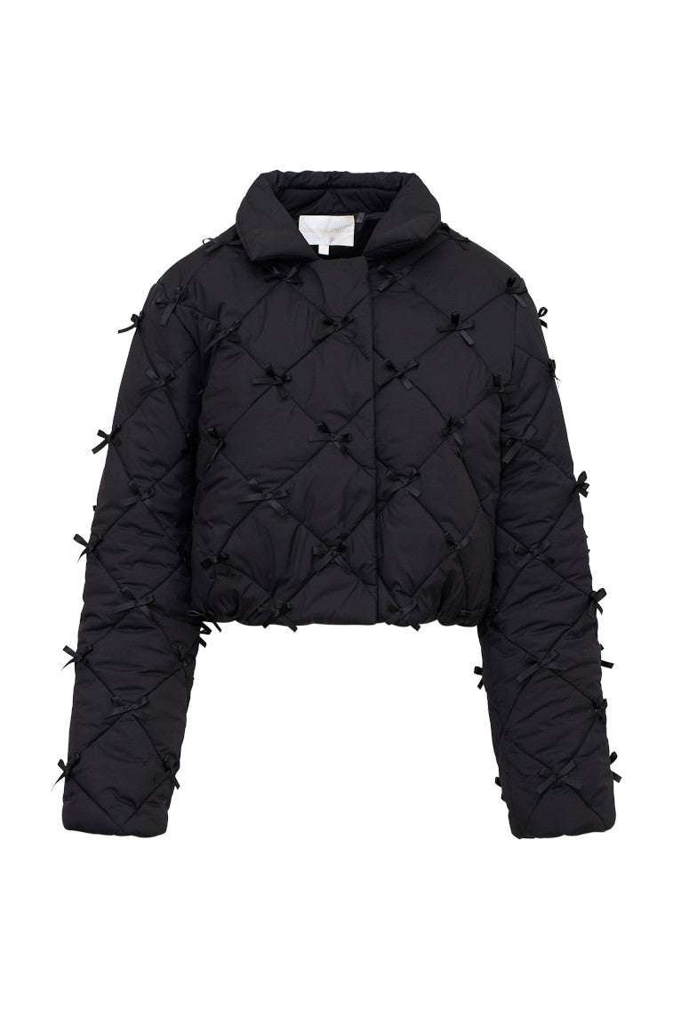 Kasey Quilted Bow Embellished Jacket for Women - Stylish Winter Coat with Elegant Bow Detail | Perfect for Office, Date Night & Holiday Outfits