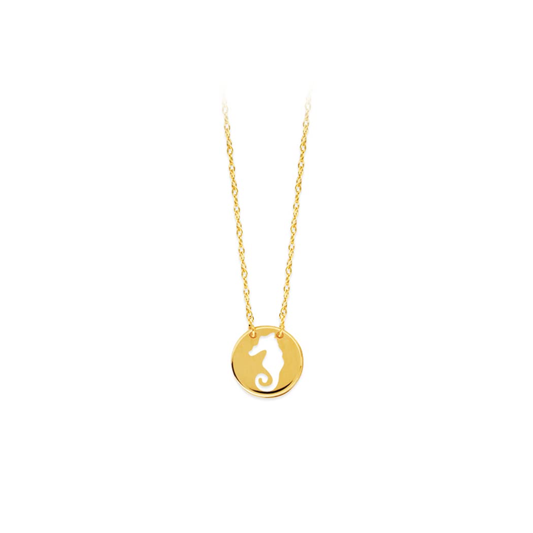14K Yellow Gold Mini Disk Cutout Seahorse Adjustable 18 Inch Necklace - Elegant Jewelry Gift for Women, Perfect for Daily Wear, Parties & Special Occasions