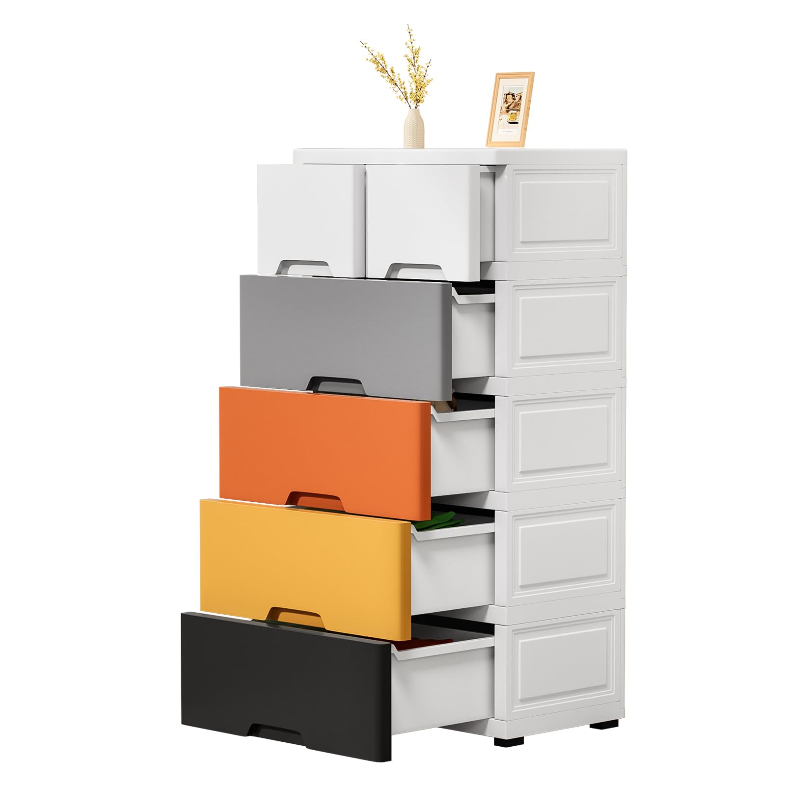 5-Tier Stackable Plastic Storage Bins with Open Front - Cube Organizer Drawers for Closet, Home Office & Dorm Room Organization (Morandi, 5-Layers) - Perfect for Storing Clothes, Toys, Books & Accessories