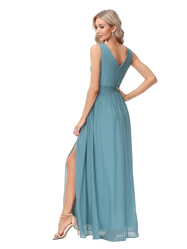 Elegant Sleeveless V-Neck Chiffon Maxi Dress for Semi-Formal Evening Parties - Perfect for Cocktail Events, Wedding Guest Outfits & Special Occasions
