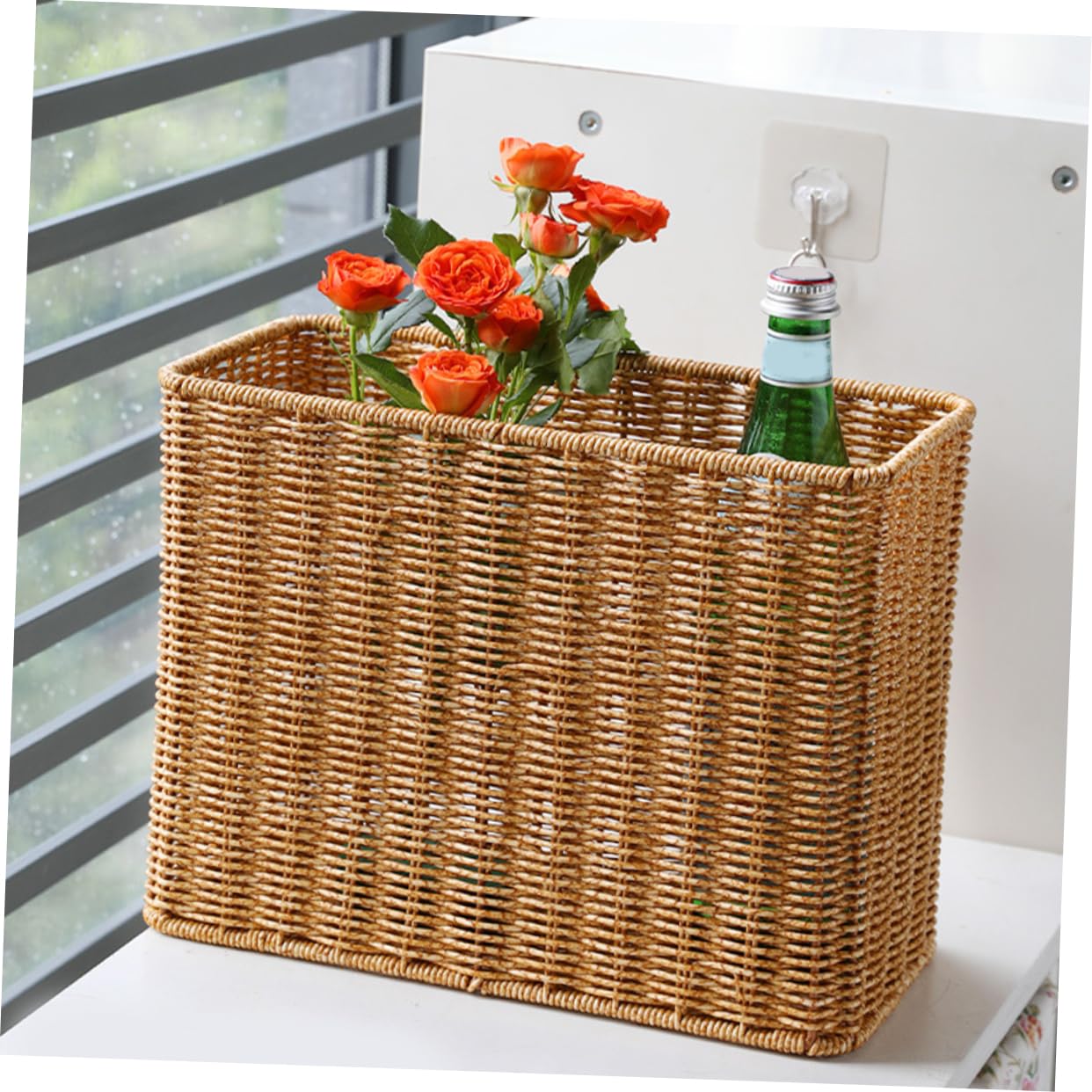 PRETYZOOM Narrow Tall Plastic Storage Bins - Rattan Style Home Organization Baskets for Bathroom, Kitchen, Bedroom & Office Supplies | Decorative & Functional Storage Solution