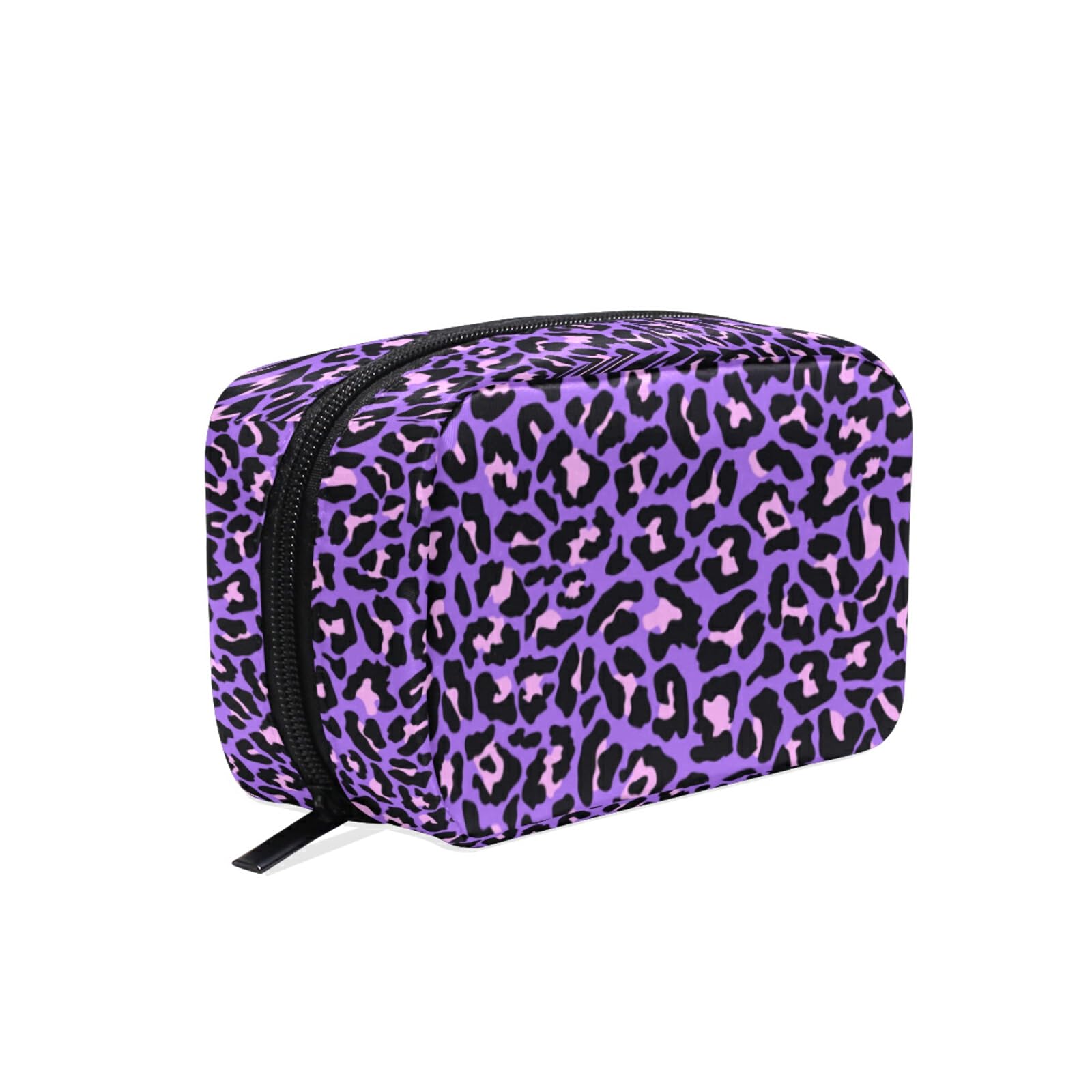 MNSRUU Small Cosmetic Bag for Women & Girls - Neon Purple Pink Leopard Makeup Organizer with Multiple Compartments | Travel Toiletry Case for Vacation, Gym, and Daily Essentials Storage