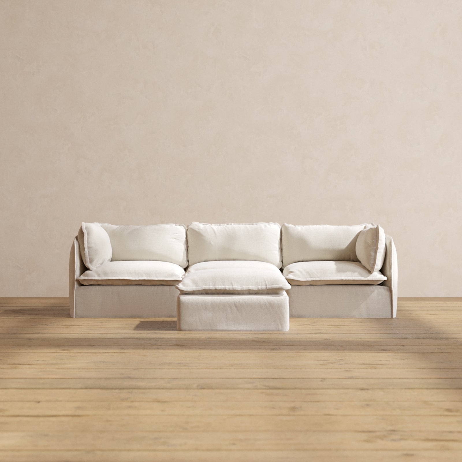 Premium Modular Performance 3-Seater Sofa with Ottoman in Luxe Flour Fabric - Modern Sectional Couch for Living Room, Lounge & Entertainment Spaces