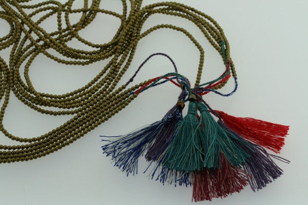 5 Strand Brass Bead & Tassel Necklace for Women - Boho Chic Layered Statement Jewelry - Perfect for Festivals, Parties and Everyday Wear