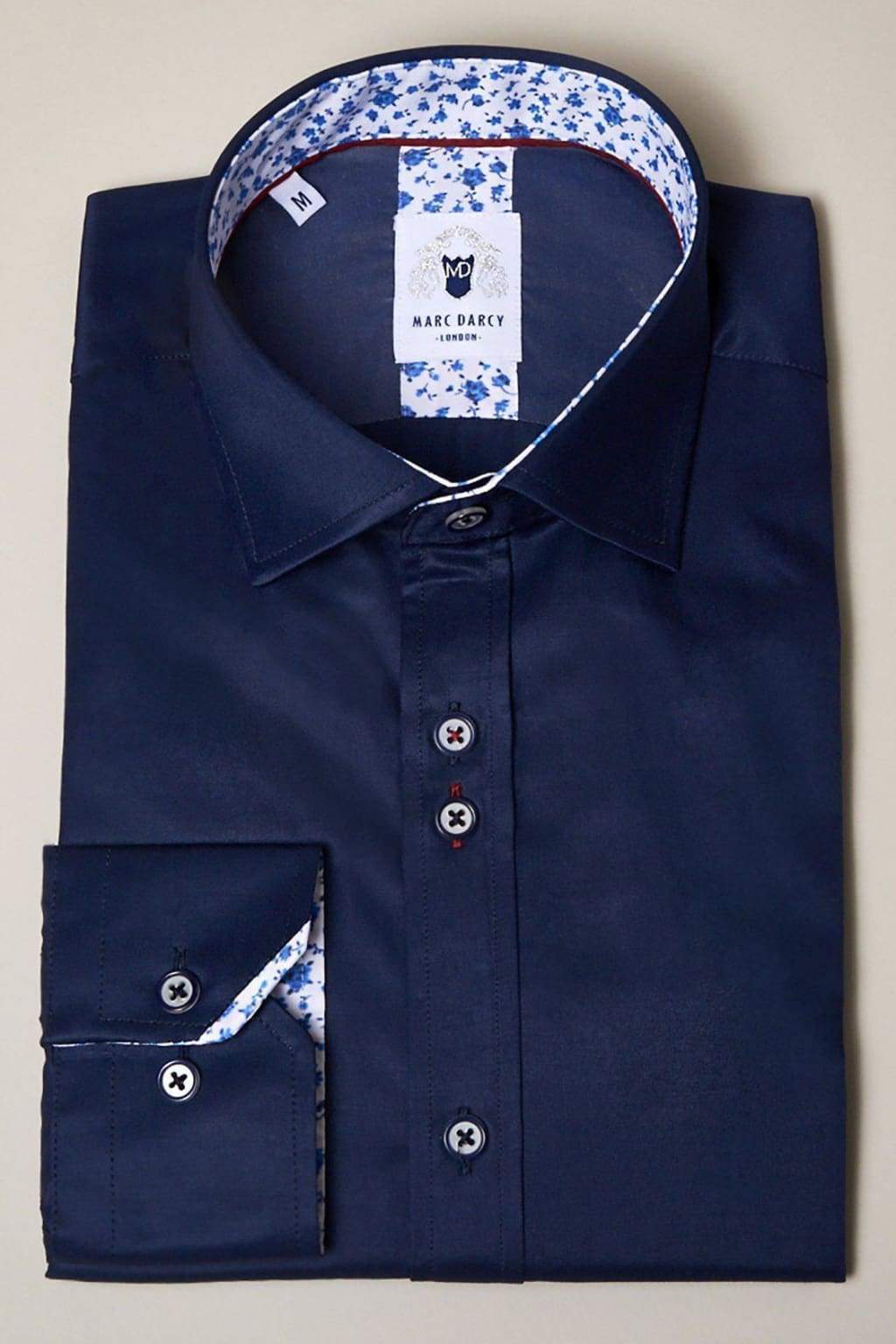 Marc Darcy Alfie Navy Blue Long Sleeve Dress Shirt for Men - Formal Office Wear & Business Casual Attire