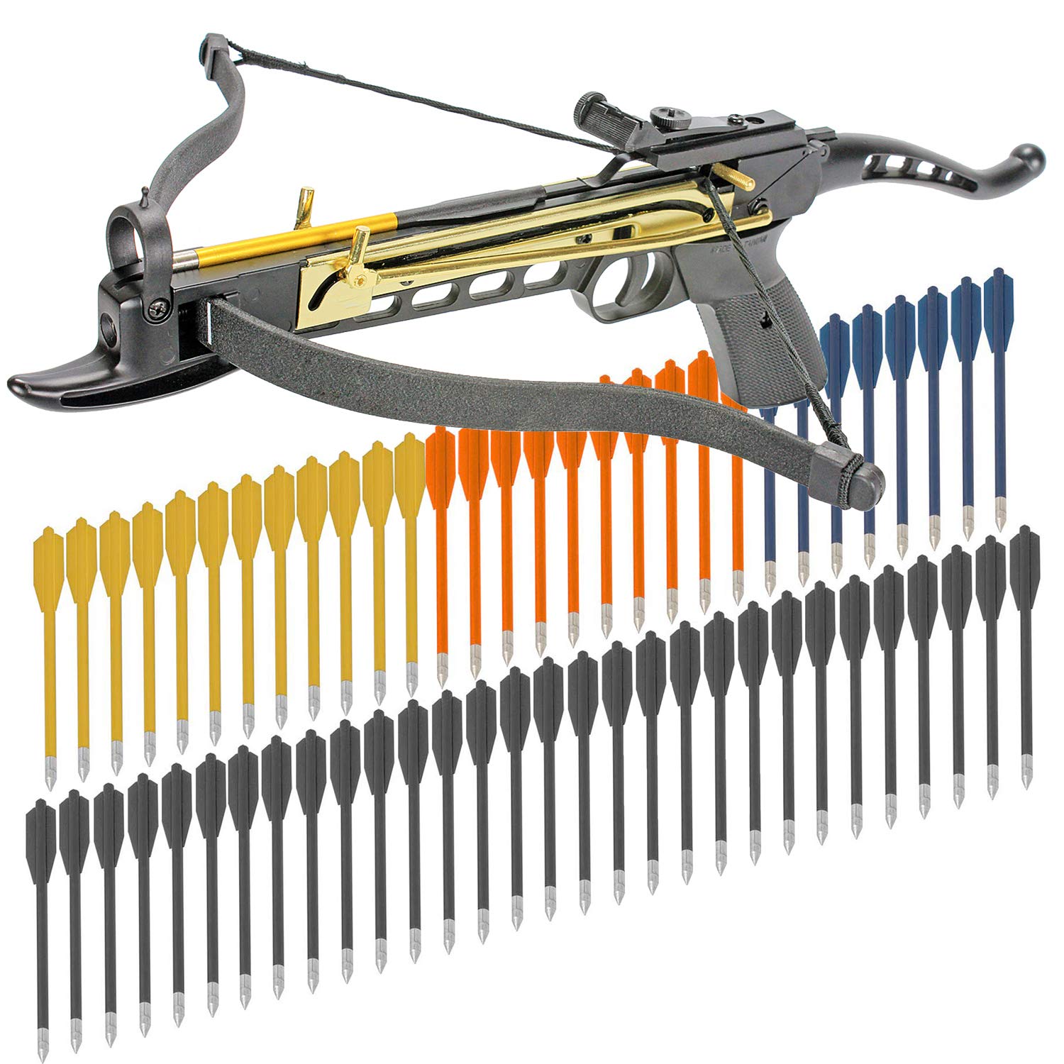 80 LBS Self-Cocking Crossbow Pistol with Adjustable Sights - Aluminum Arrows & Safety Lock | Hunting, Target Practice & Outdoor Sports Gear