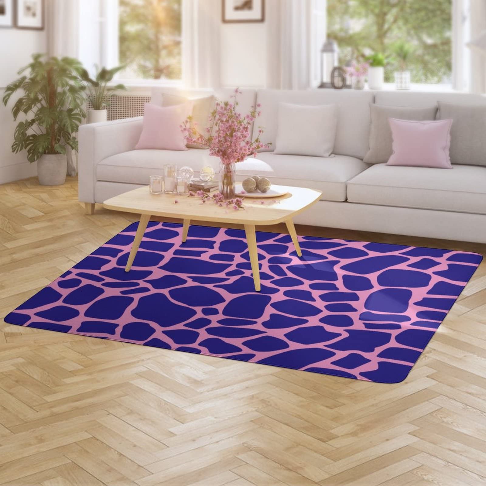 Soft Giraffe Print Animal Texture Kids Rug - Non-Slip Foldable 5x6.5ft Area Rug for Nursery, Playroom, Bedroom & Living Room Decor | Perfect for Girls' Rooms, Teen Dorms & Cozy Home Spaces
