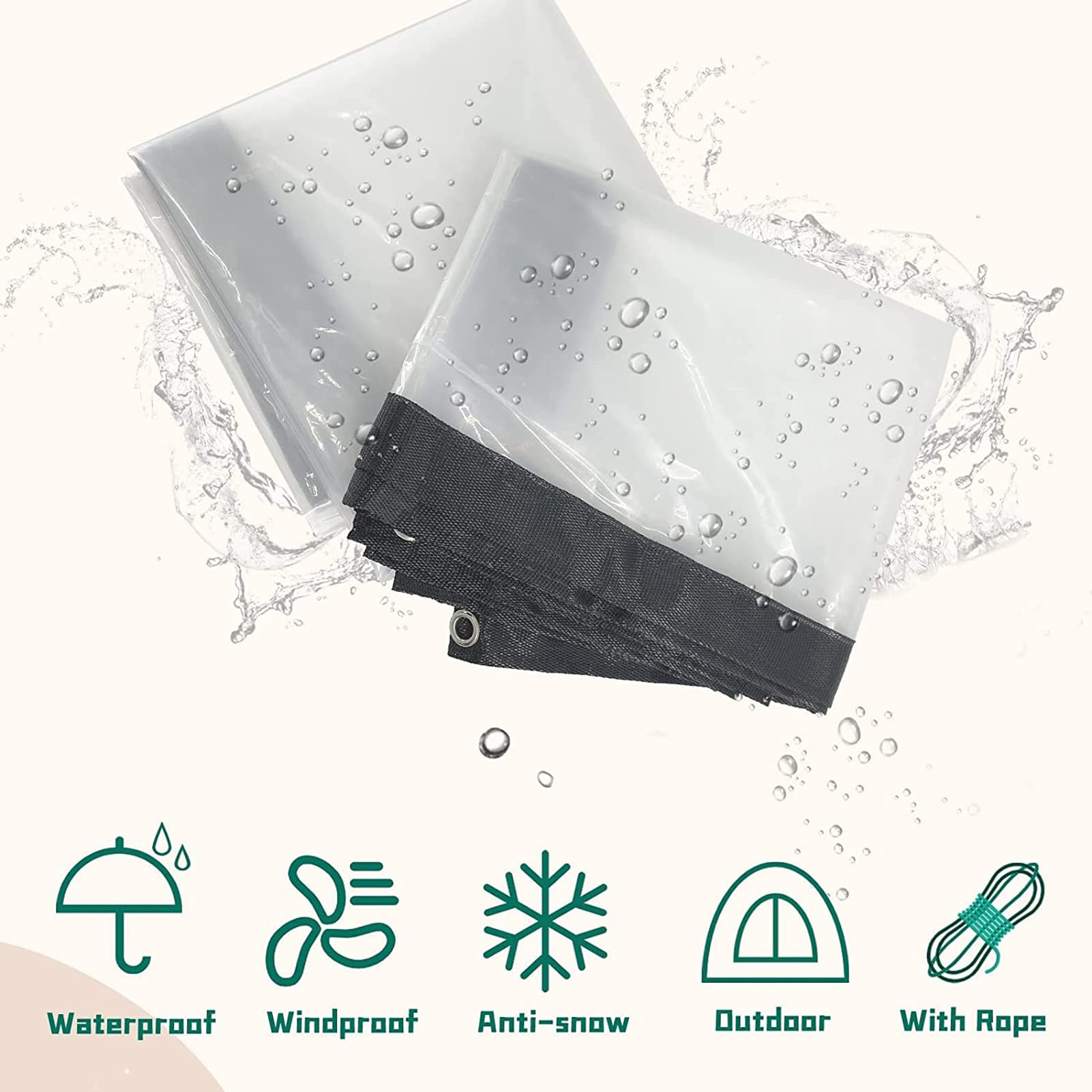 Heavy Duty Clear Waterproof Tarpaulin 3x3ft - Transparent Tarp Cover with Reinforced Grommets for Outdoor Use, Patio Furniture Protection, Car Covers & Camping Gear Shelter