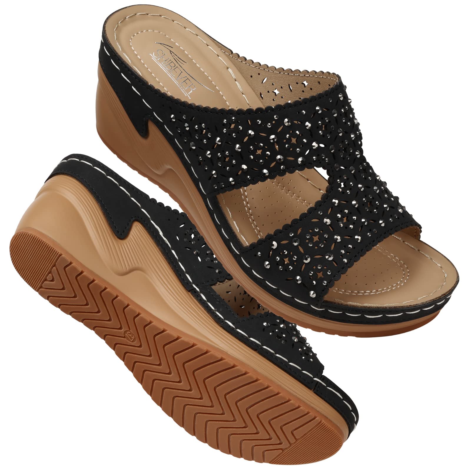 SHIBEVER Women's Summer Wedge Sandals - Low Heel Platform Slides for Casual & Dressy Occasions | Perfect for Beach, Vacation, and Everyday Wear