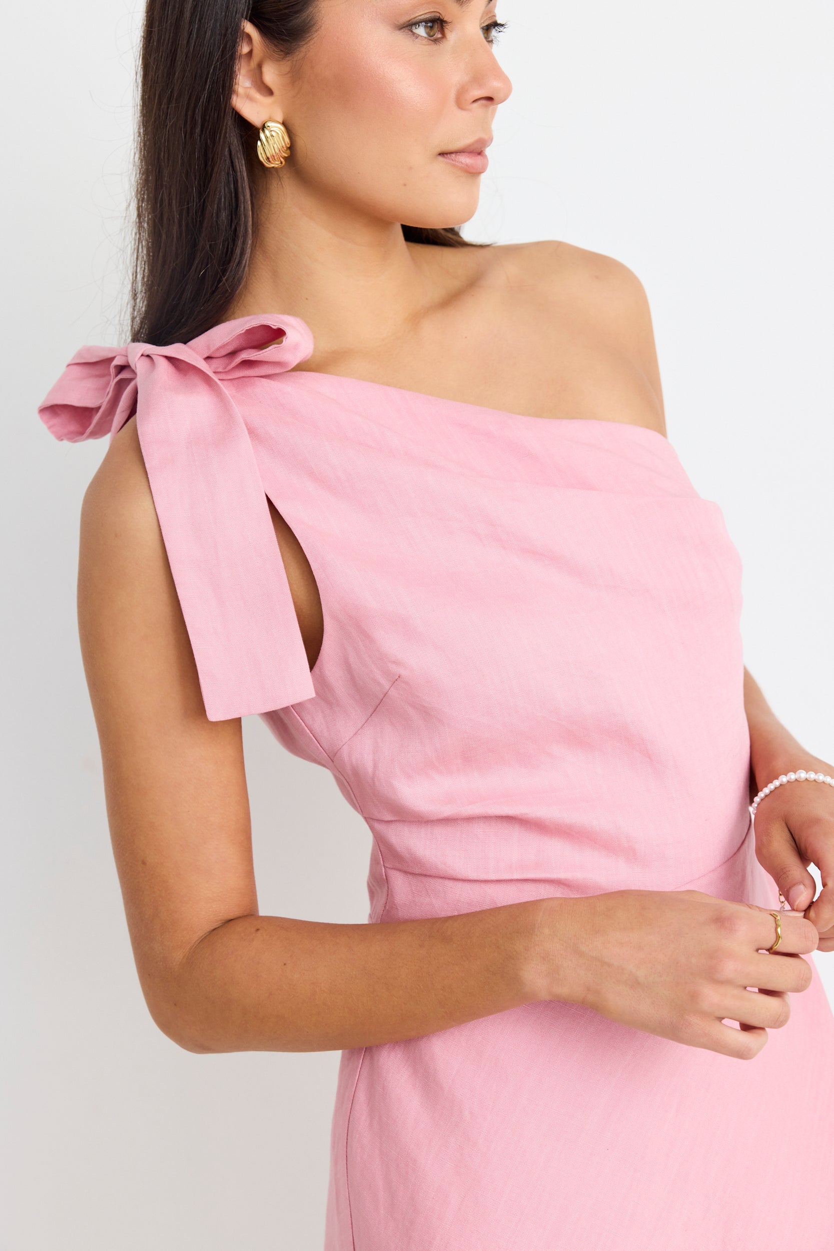 Stylish One Shoulder Bow Mini Dress - Linen Blend for Comfort & Elegance | Perfect for Summer Parties, Weddings & Date Nights