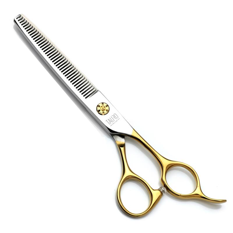 Tauro Pro Line Professional Thinning Shears for Hair Cutting - Right-Handed 440C Stainless Steel Scissors with Golden Handles - Perfect for Salon Stylists & Home Hairdressing
